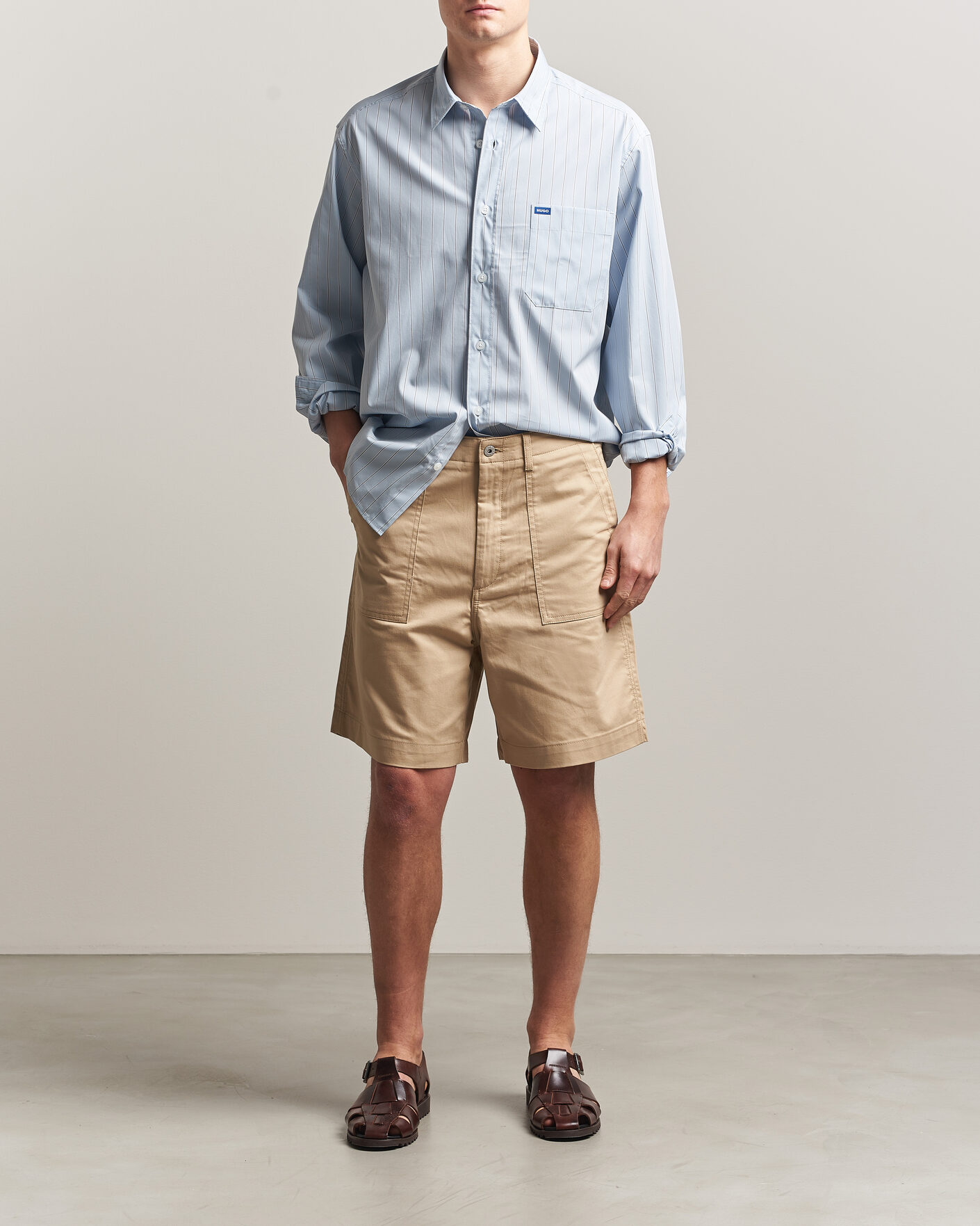 Herre | Skjorter | HUGO | Ebalto Striped Cotton Shirt Open Blue