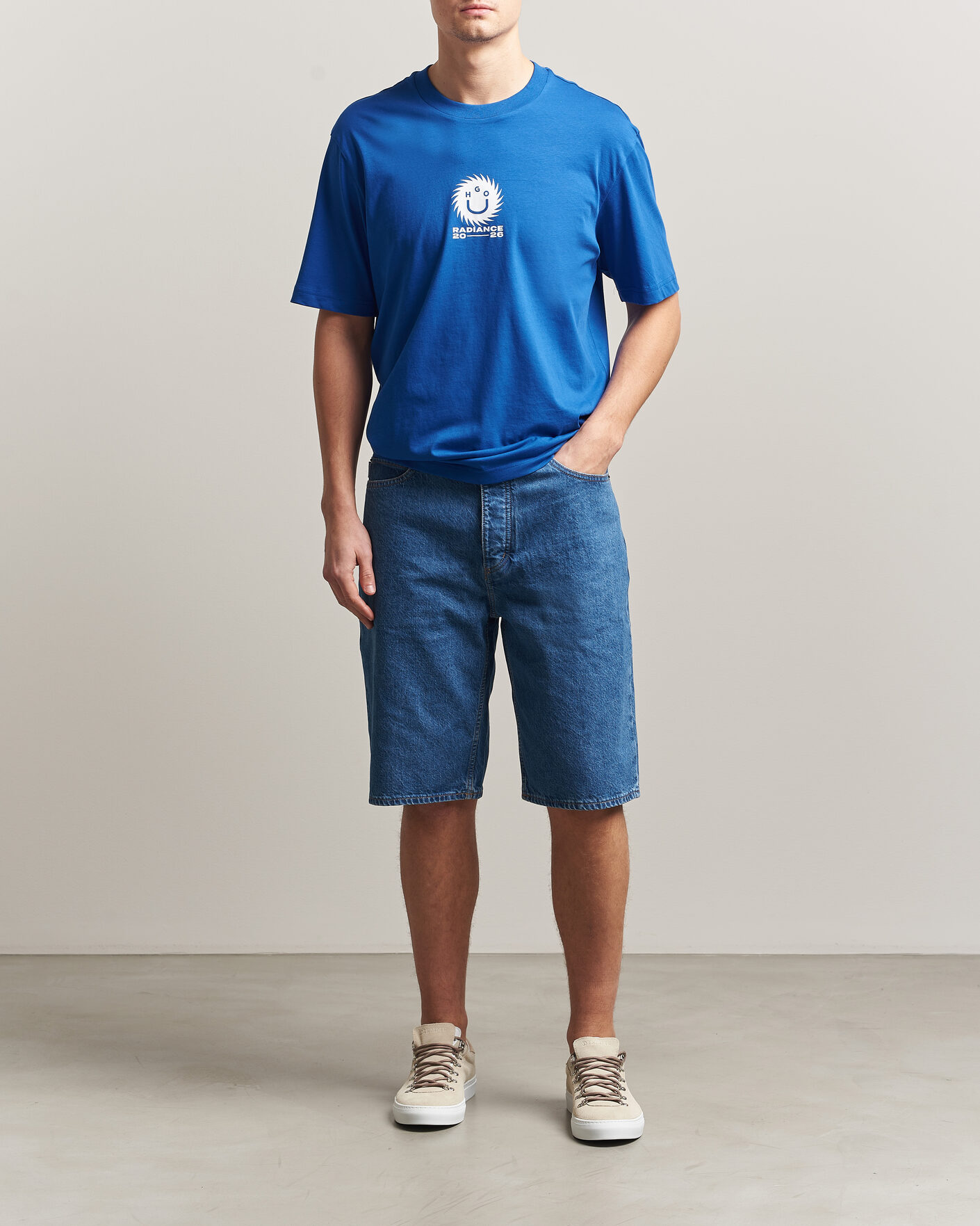 Herre | T-Shirts | HUGO | Nunarix Printed Crew Neck T-Shirt Open Blue