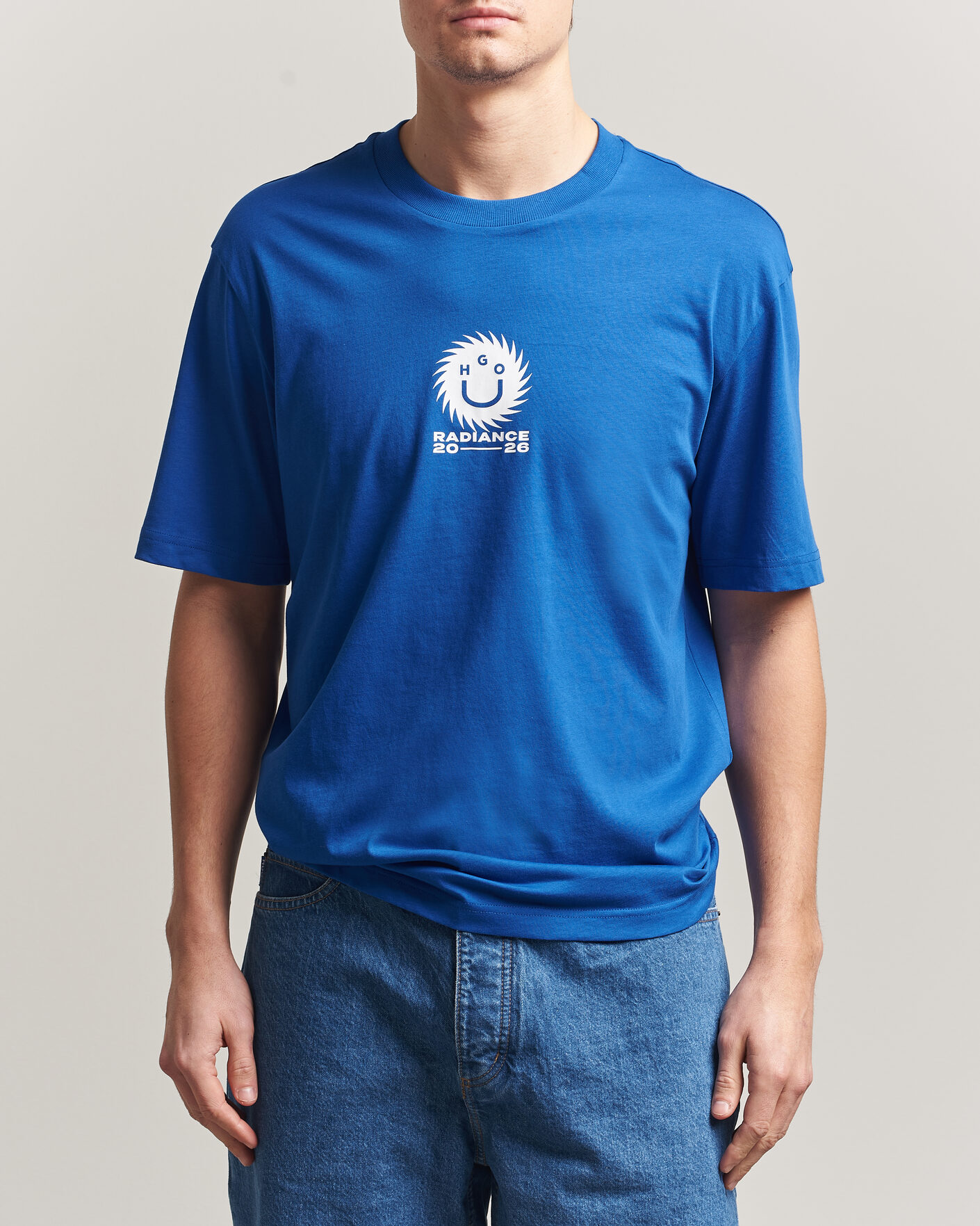 Herre | T-Shirts | HUGO | Nunarix Printed Crew Neck T-Shirt Open Blue