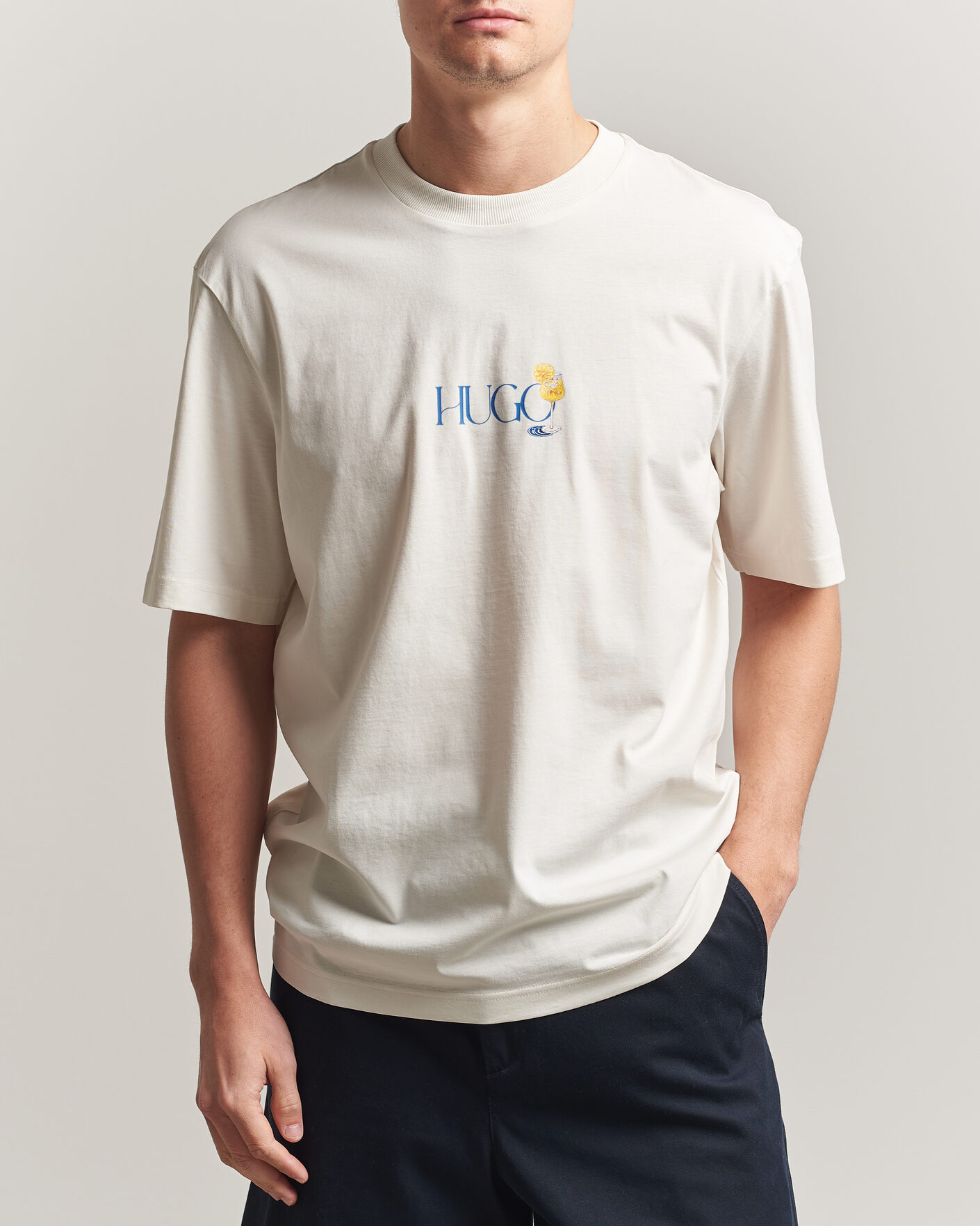 Herre | T-Shirts | HUGO | Nulaxo Printed Crew Neck T-Shirt Open White