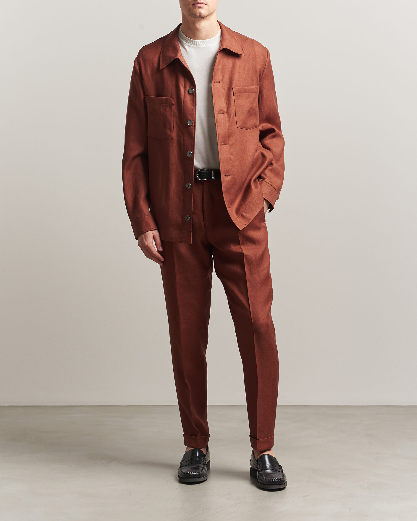 Herre | Skjorter | BOSS CAMEL | Corvin Linen Overshirt Medium Brown