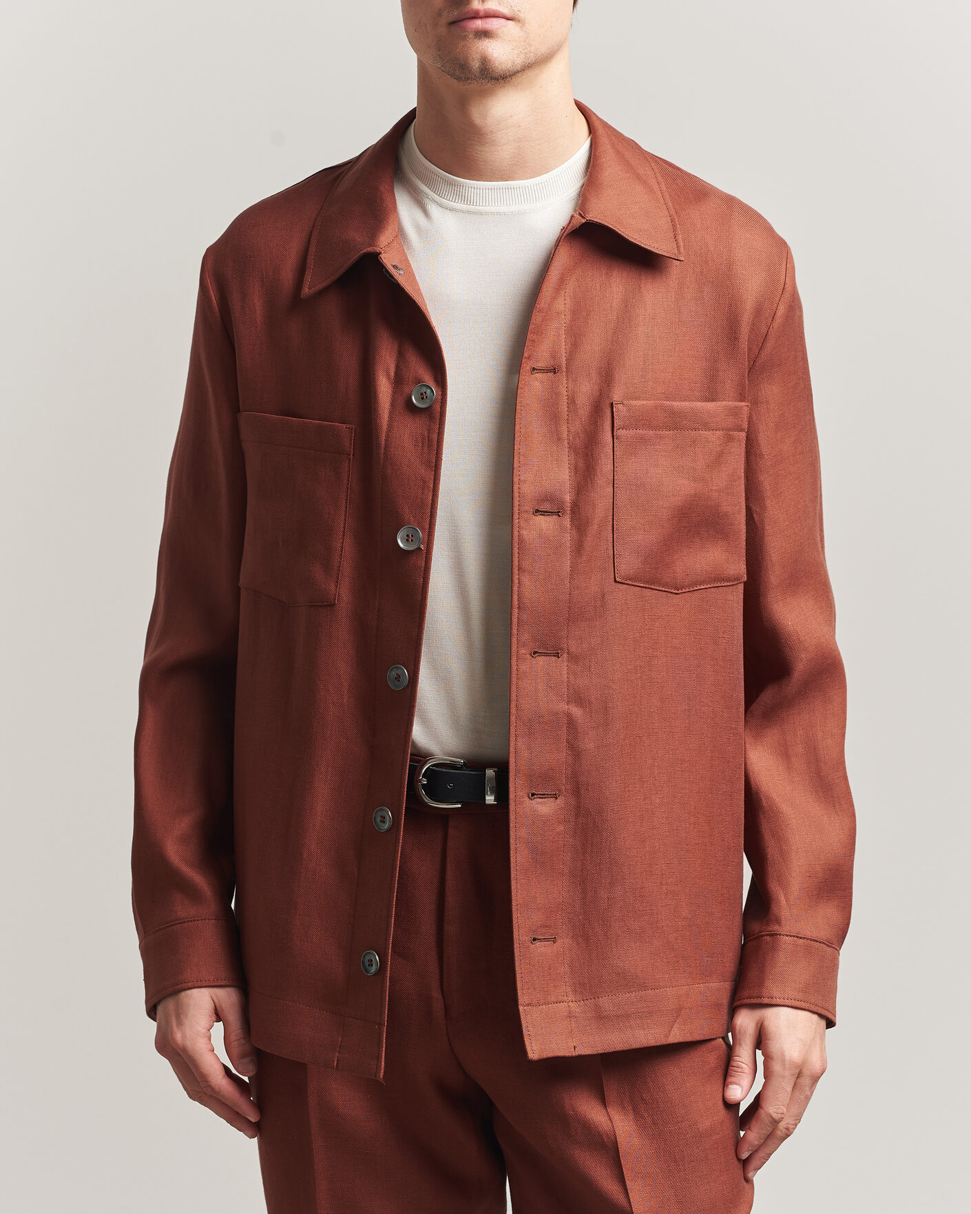 Herre | Skjorter | BOSS CAMEL | Corvin Linen Overshirt Medium Brown