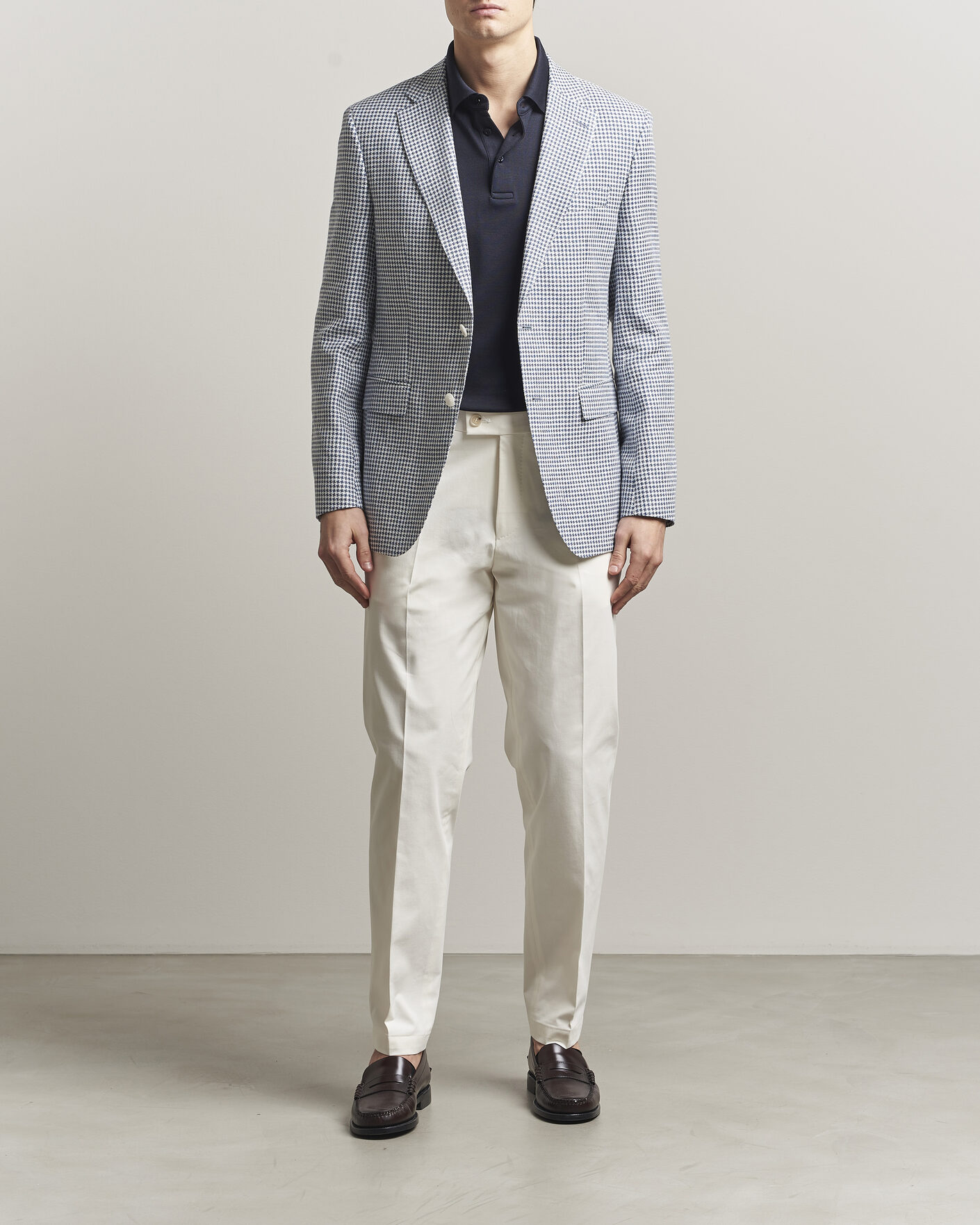 Herre | Bukser | BOSS CAMEL | Peet Cotton Pleated Trousers Open White