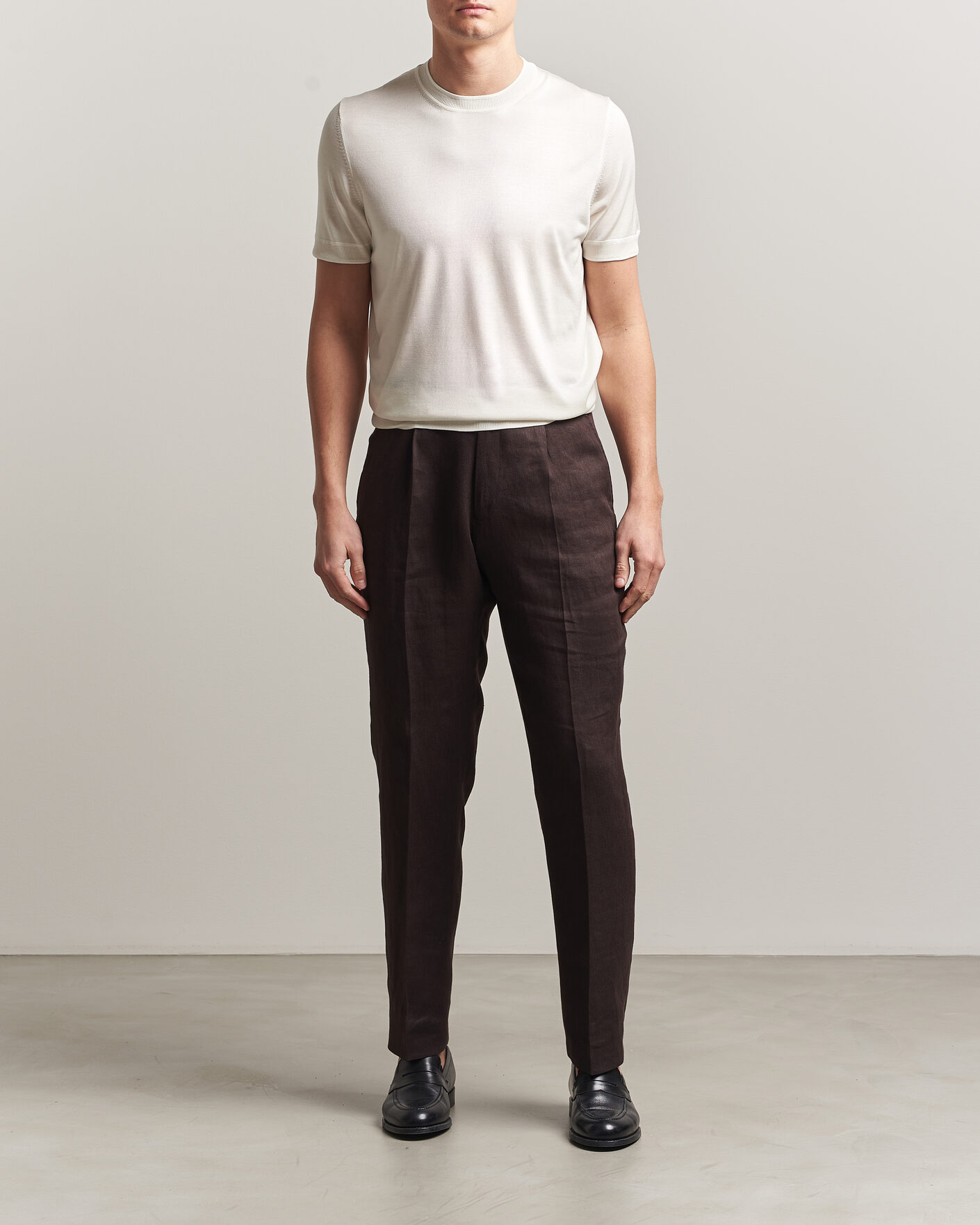 Herre | T-Shirts | BOSS CAMEL | Nottano Silk Knitted T-Shirt Open White