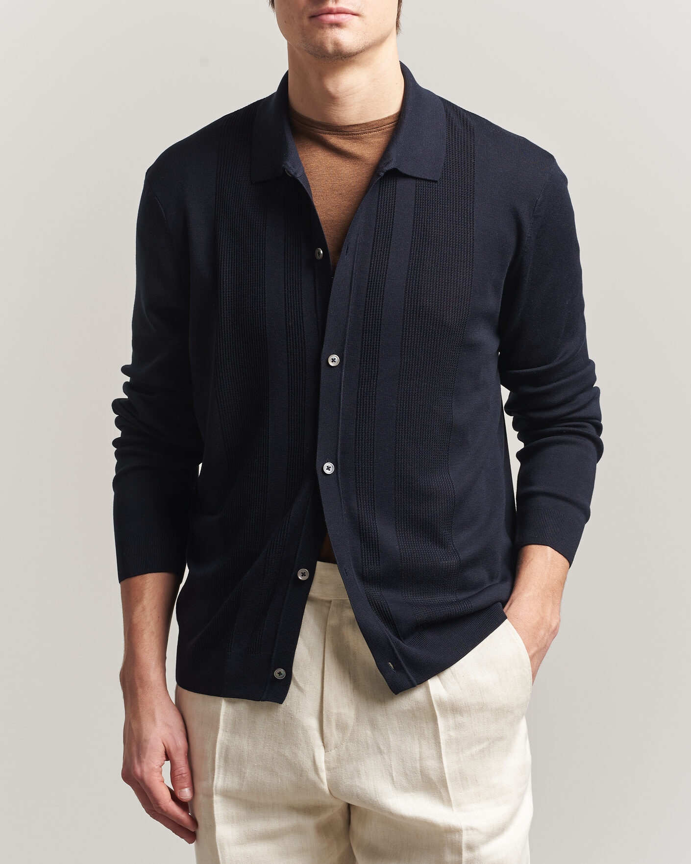 Herre | Gensere | BOSS CAMEL | Nicolo Silk Knitted Cardigan Dark Blue
