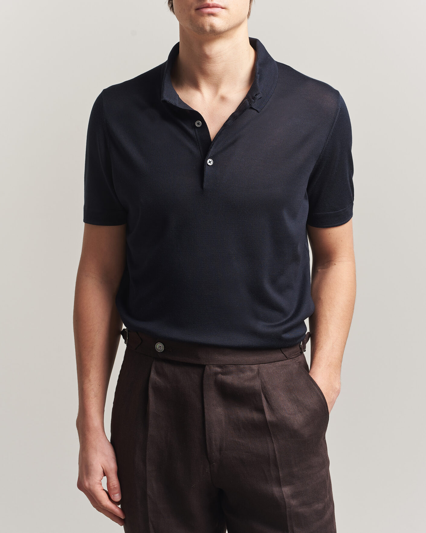 Herre | Pikéer | BOSS CAMEL | Novo Silk Knitted Polo Dark Blue