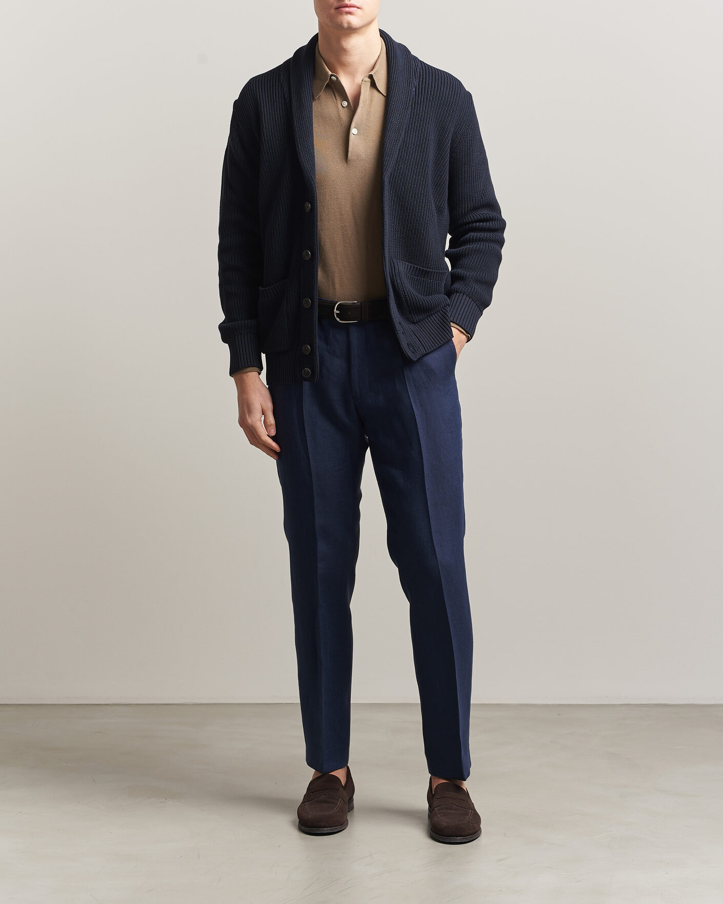 Herre | Bukser | Oscar Jacobson | Dandy Linen Trousers Navy