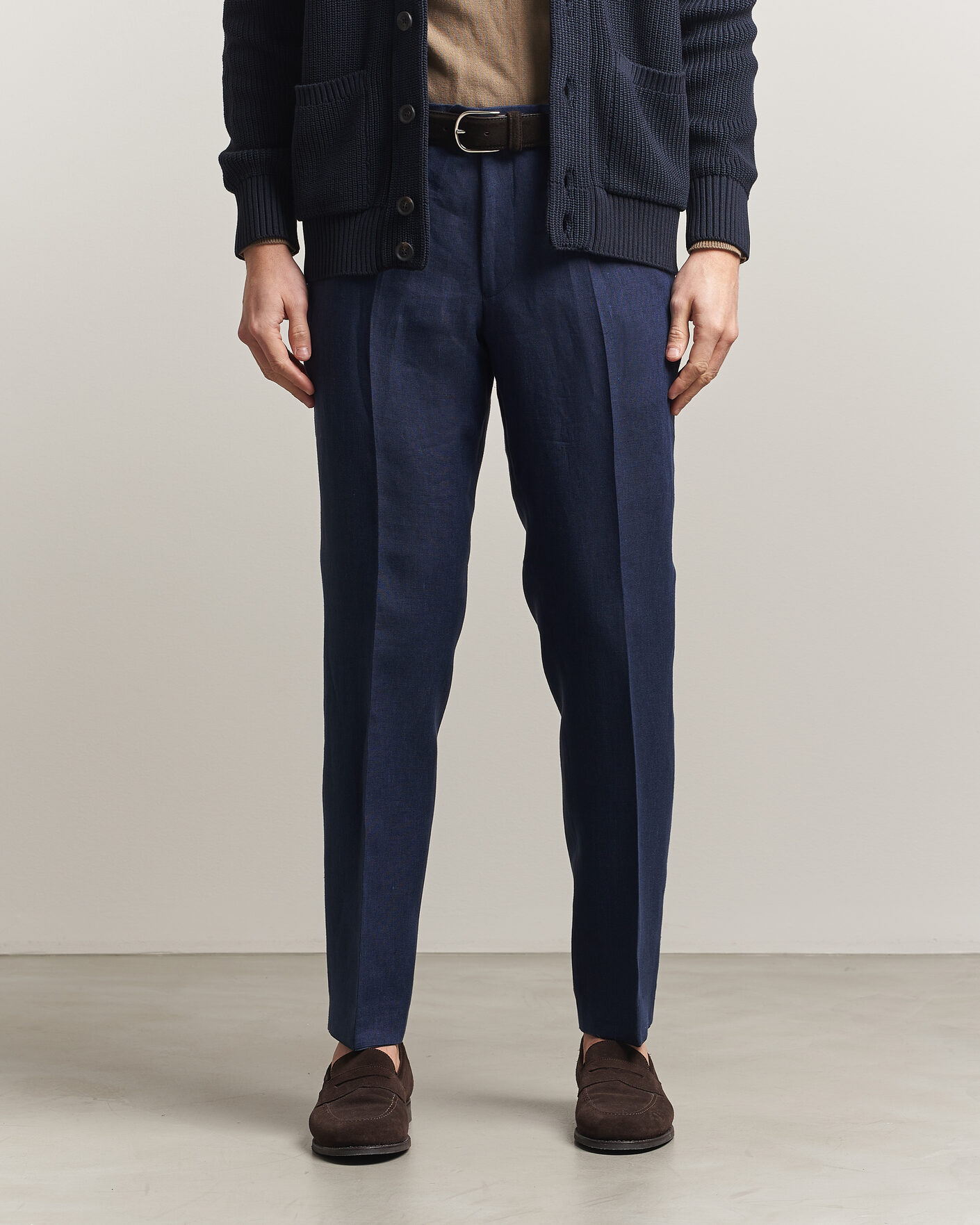 Herre | Bukser | Oscar Jacobson | Dandy Linen Trousers Navy
