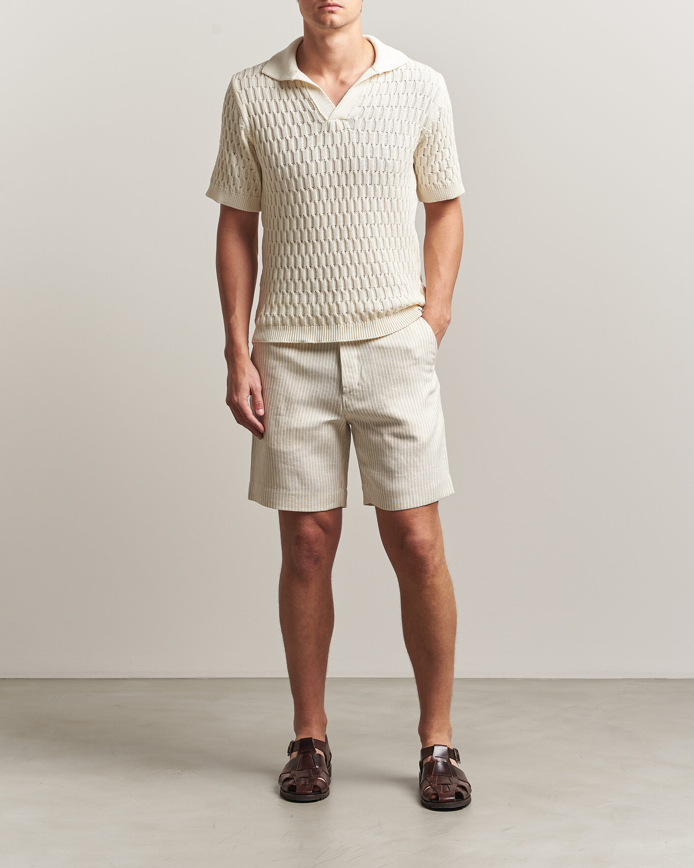Herre | Skjorter | Peregrine | Windsor Linen Shorts Beige Stripe