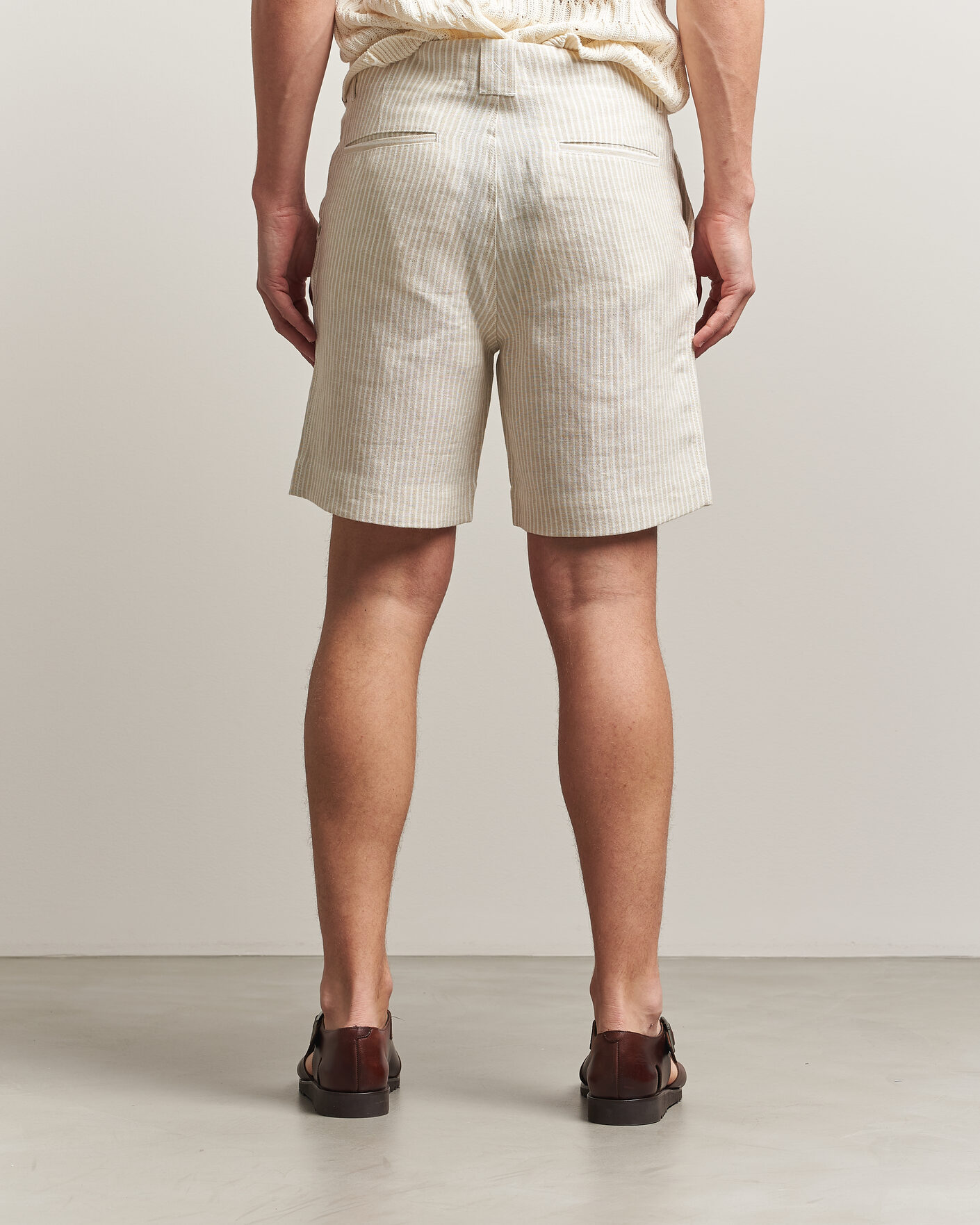 Herre | Skjorter | Peregrine | Windsor Linen Shorts Beige Stripe