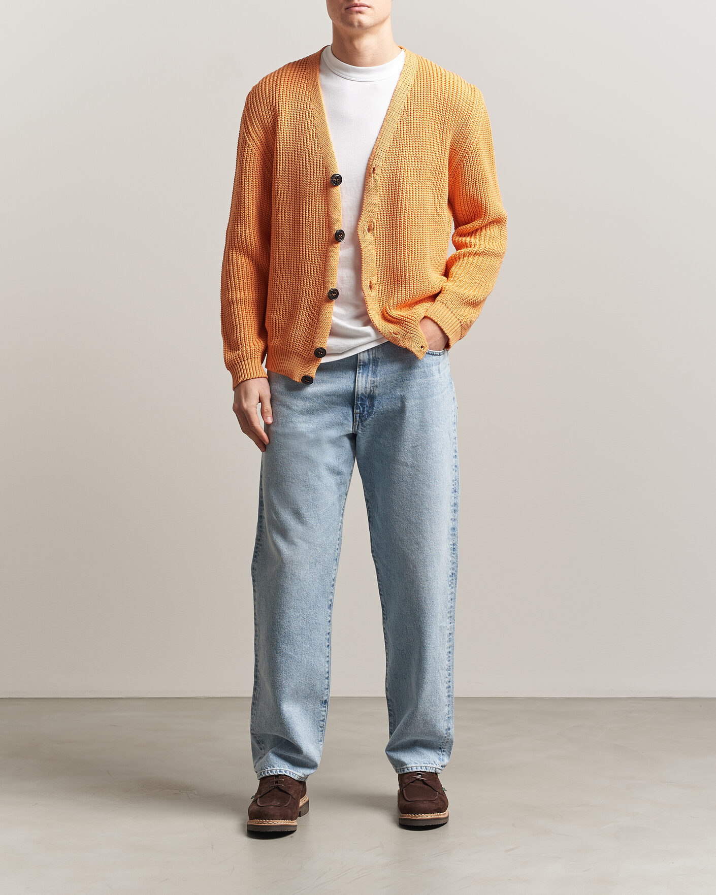 Herre | Gensere | Peregrine | River Cotton Cardigan Apricot