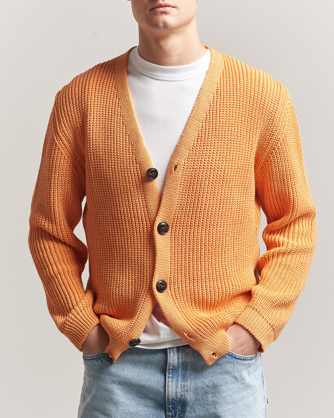 Herre | Gensere | Peregrine | River Cotton Cardigan Apricot