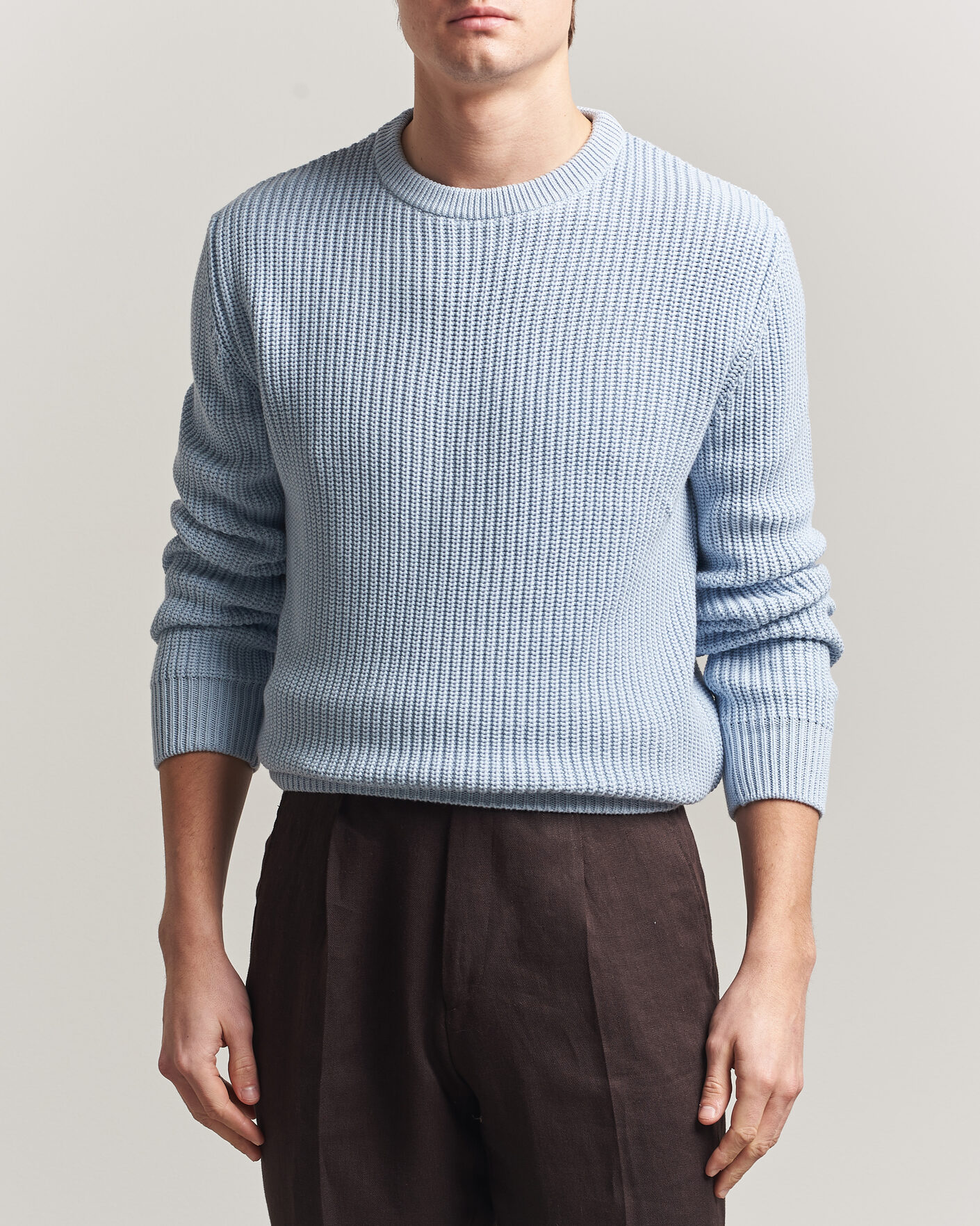Herre | Gensere | Morgano | Supersoft Egyptian Cotton Fisher Man Crew Light Blue