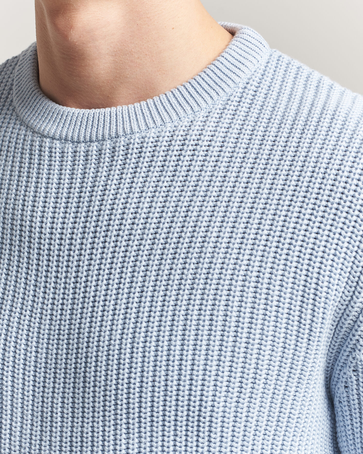 Herre | Gensere | Morgano | Supersoft Egyptian Cotton Fisher Man Crew Light Blue