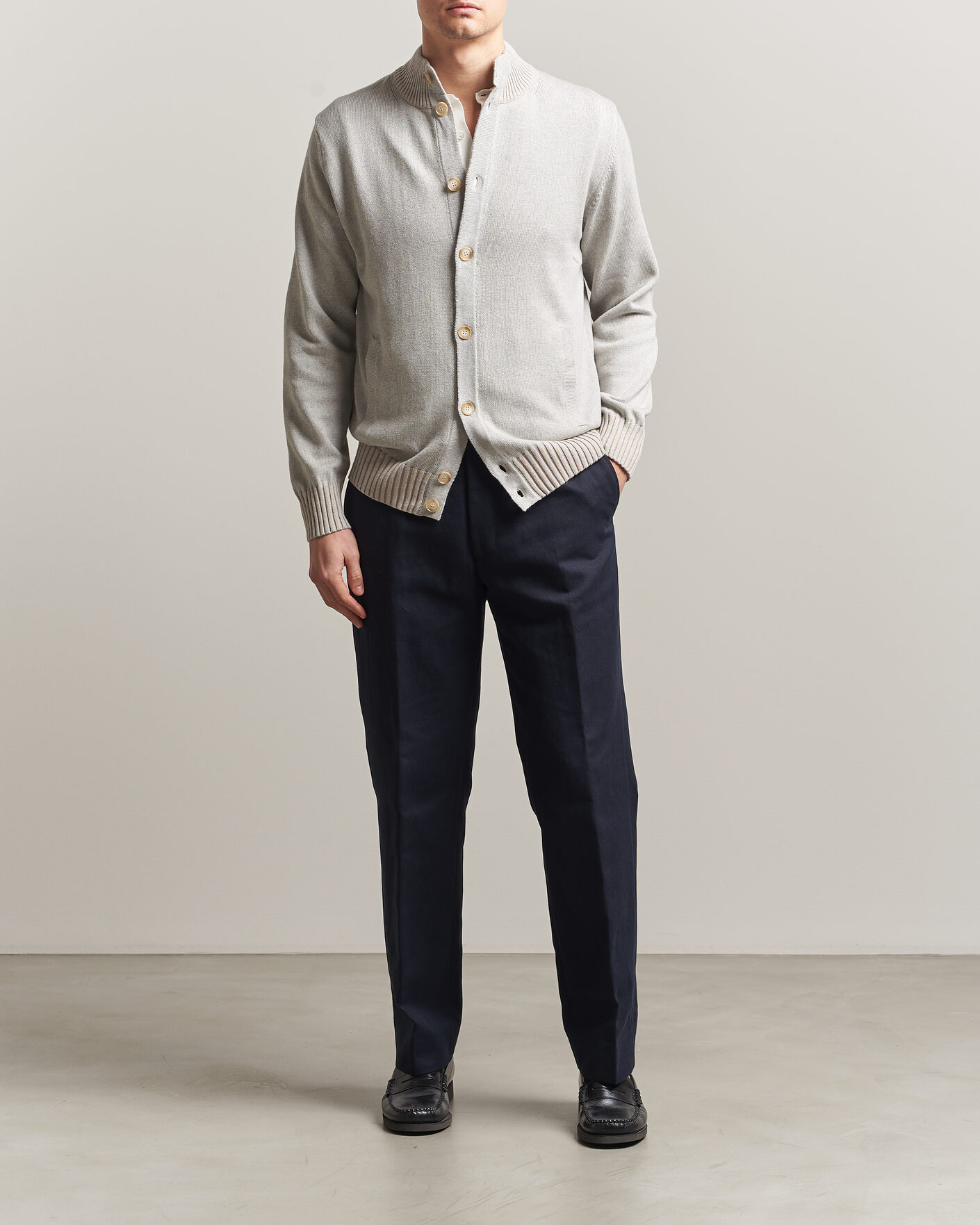 Herre | Gensere | Morgano | Cotton/Cashmere Knitted Cardigan Light Grey