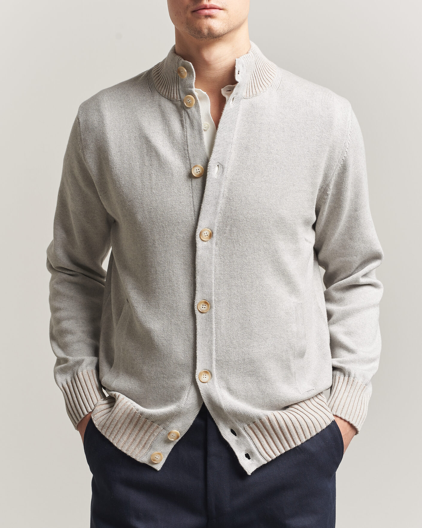 Herre | Gensere | Morgano | Cotton/Cashmere Knitted Cardigan Light Grey