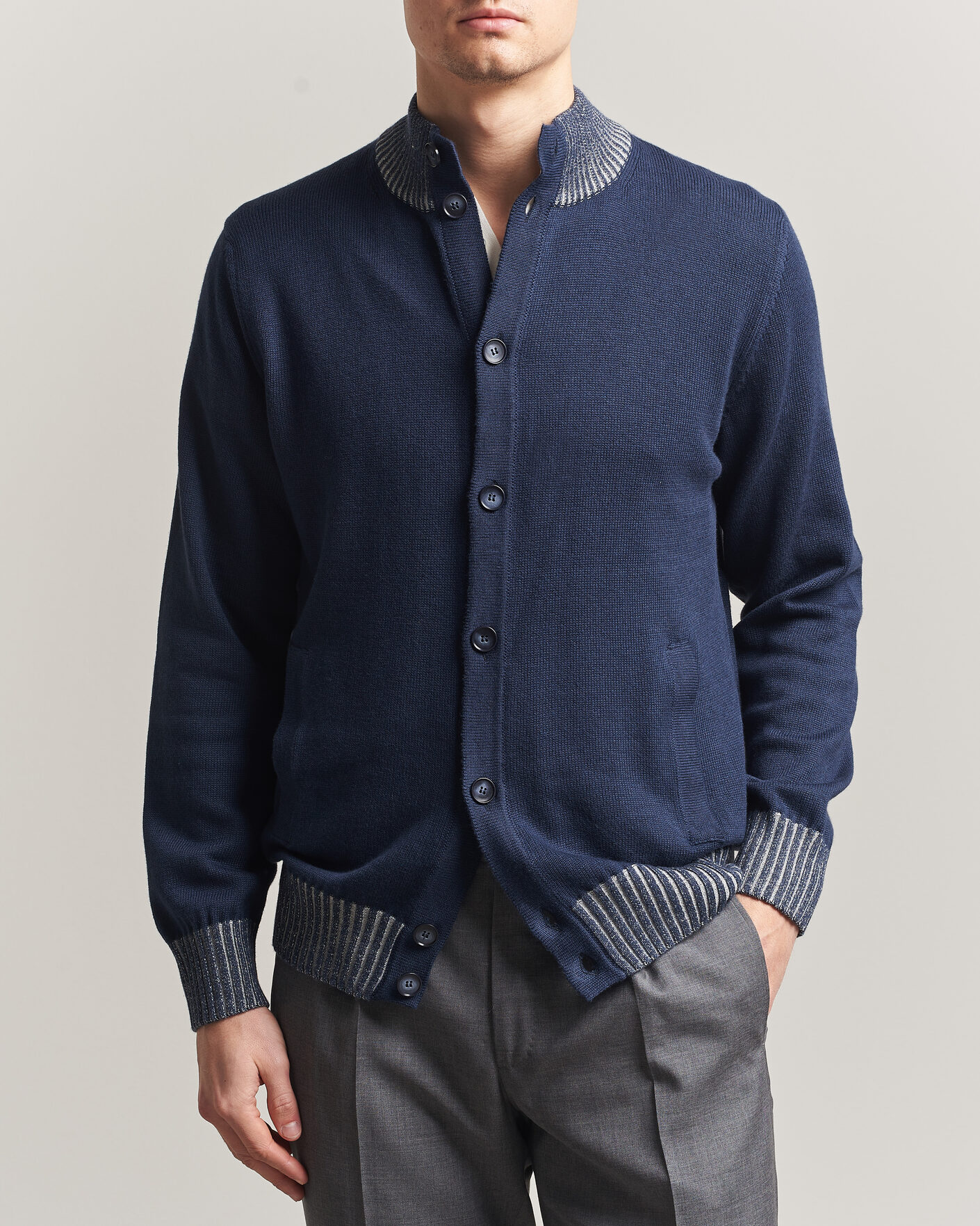 Herre | Gensere | Morgano | Cotton/Cashmere Knitted Cardigan Navy
