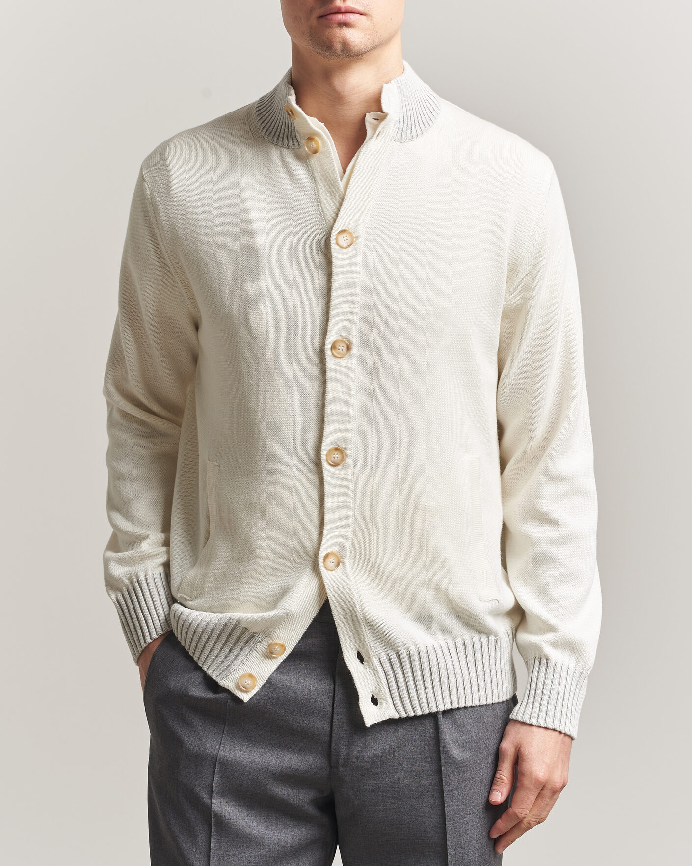 Herre | Gensere | Morgano | Cotton/Cashmere Knitted Cardigan Cream