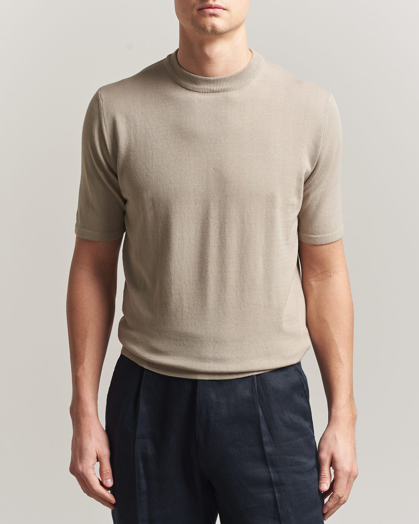 Herre | T-Shirts | Morgano | Knitted Cotton Crepe T-Shirt Beige