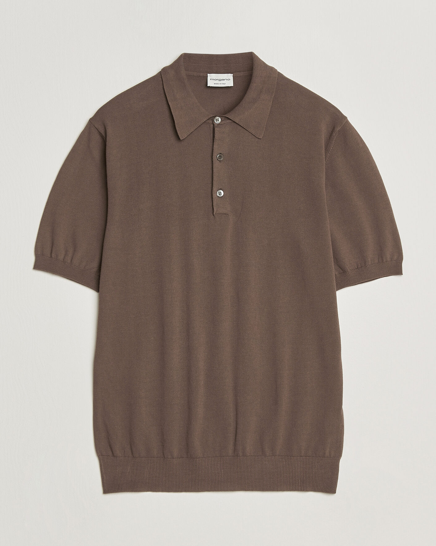Herre | Pikéer | Morgano | Knitted Cotton Crepe Polo Brown
