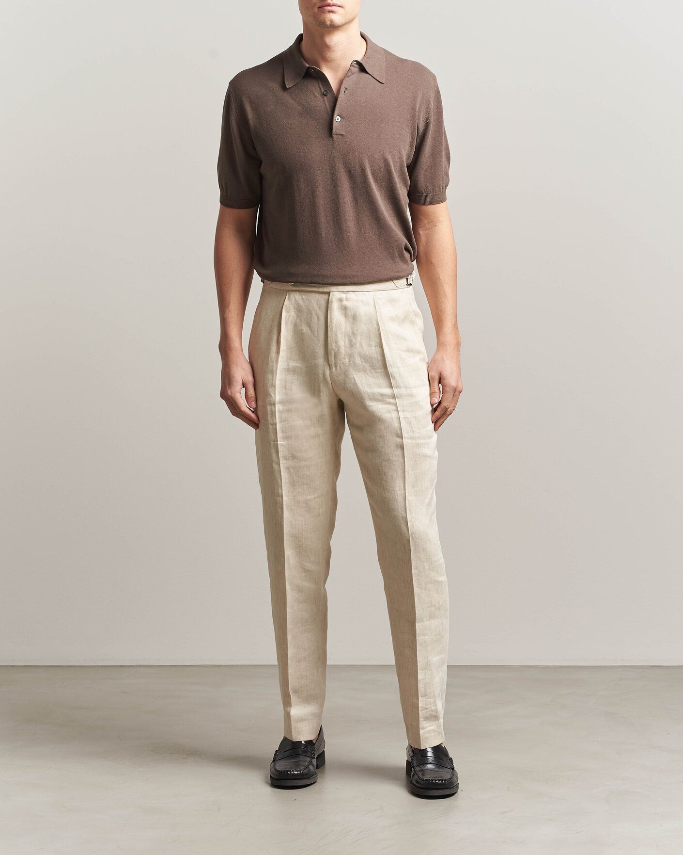 Herre | Pikéer | Morgano | Knitted Cotton Crepe Polo Brown