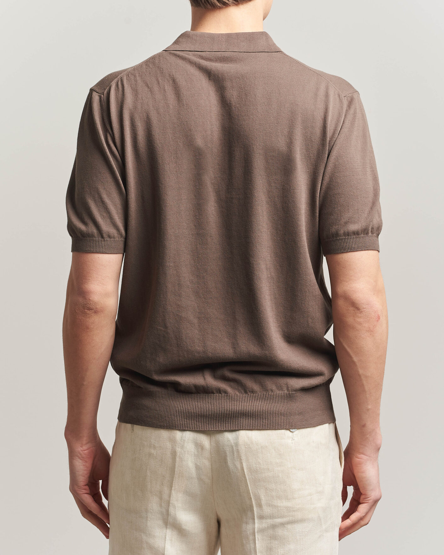 Herre | Pikéer | Morgano | Knitted Cotton Crepe Polo Brown