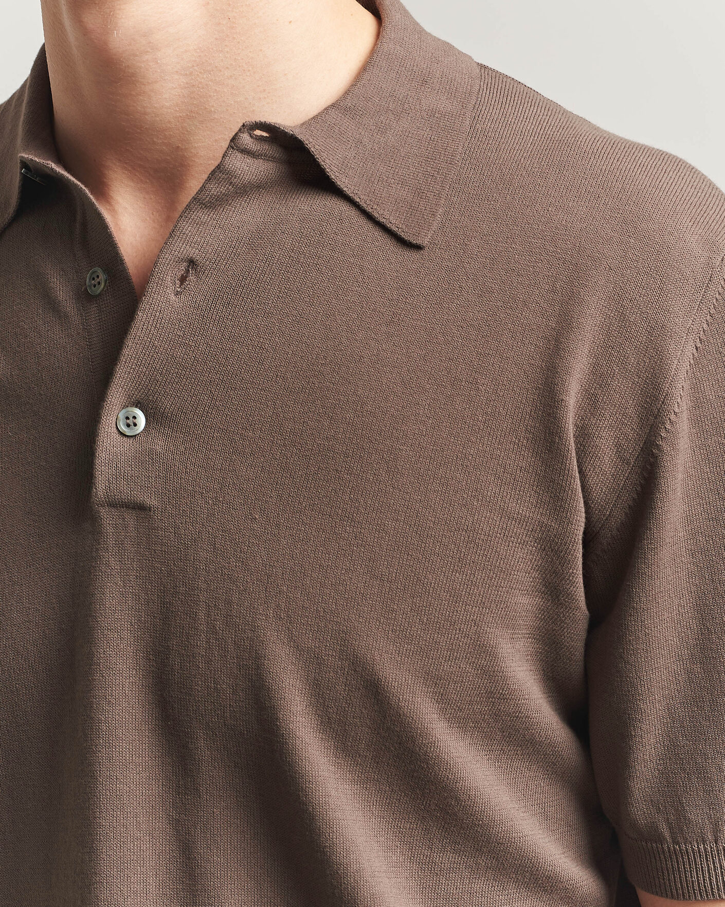 Herre | Pikéer | Morgano | Knitted Cotton Crepe Polo Brown