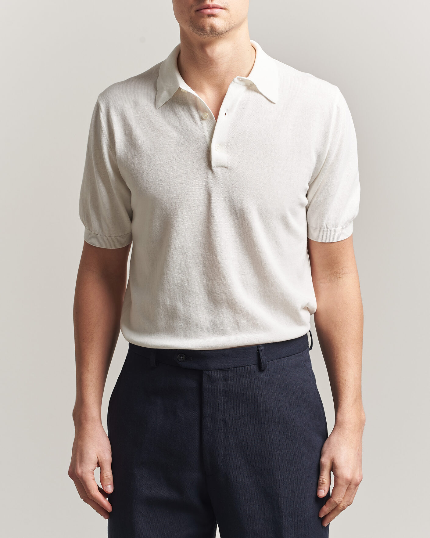Herre | Pikéer | Morgano | Knitted Cotton Crepe Polo Latte