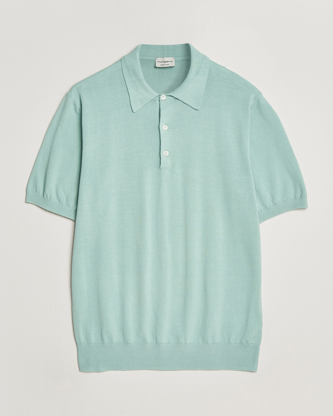 Herre | Pikéer | Morgano | Knitted Cotton Crepe Polo Light Green
