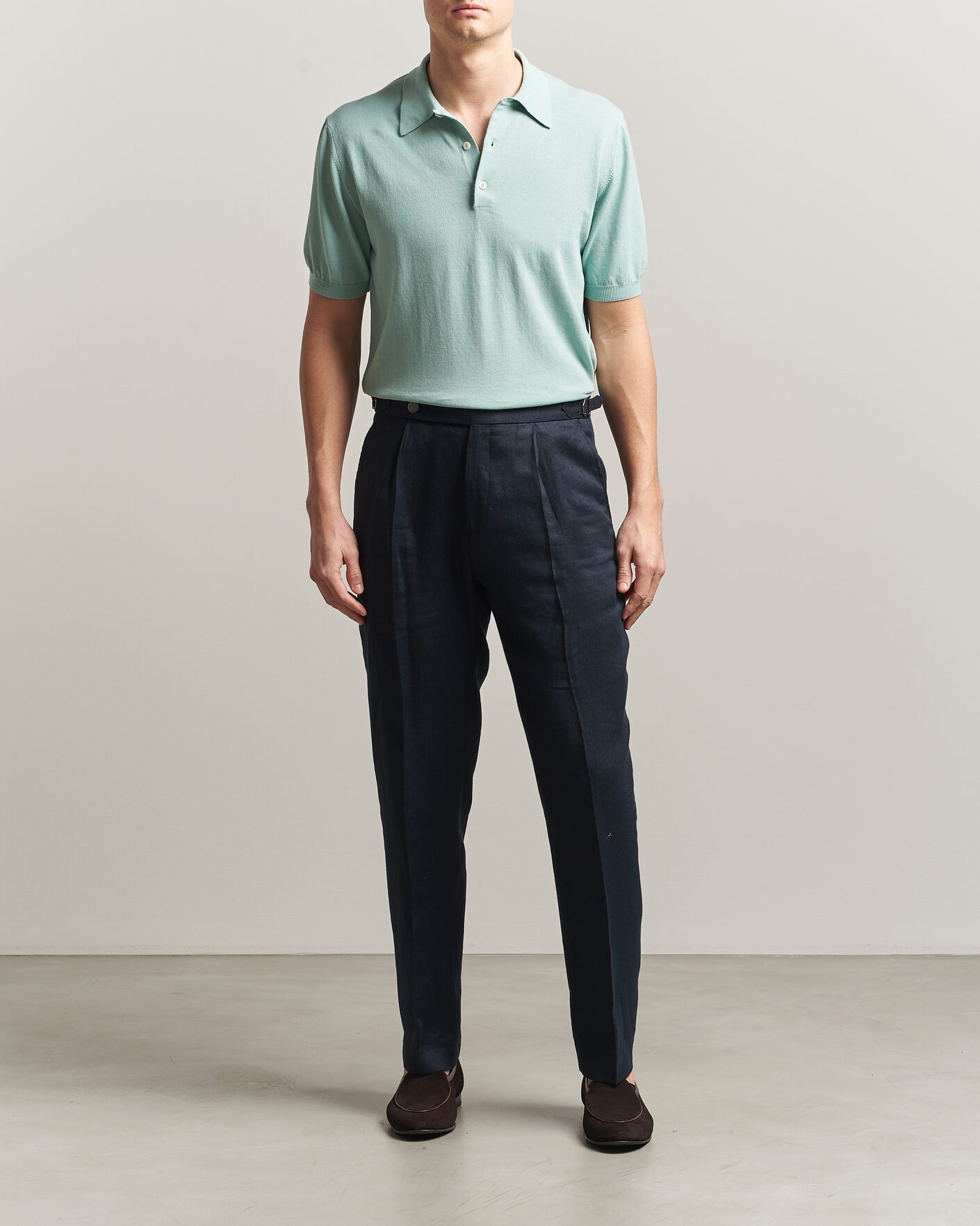 Herre | Pikéer | Morgano | Knitted Cotton Crepe Polo Light Green