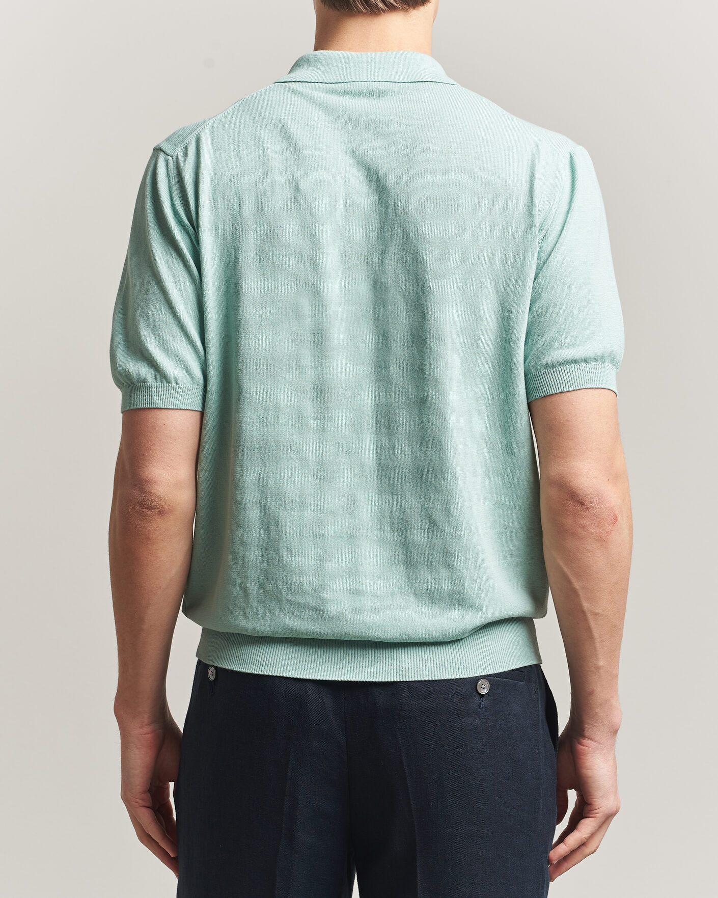 Herre | Pikéer | Morgano | Knitted Cotton Crepe Polo Light Green