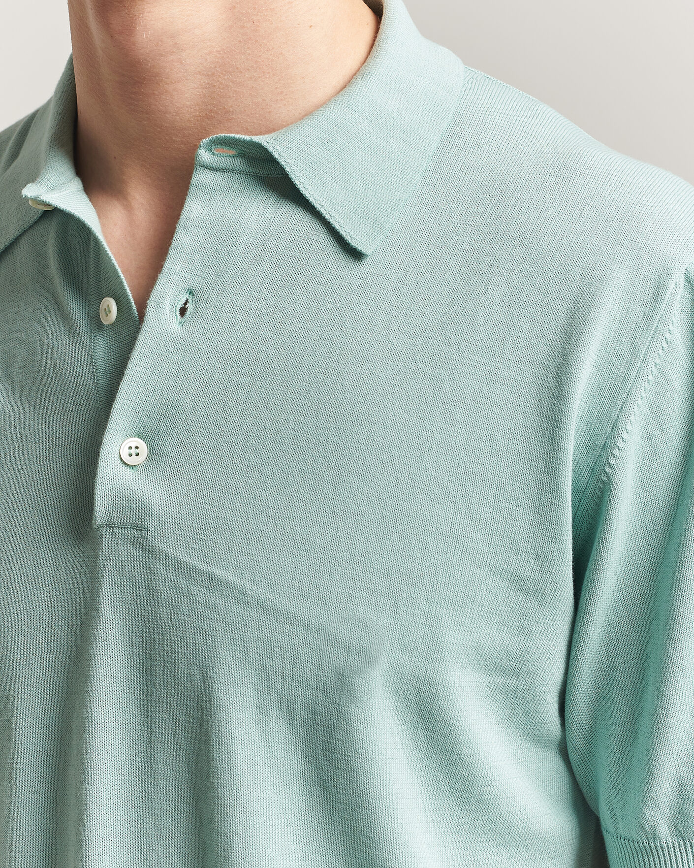 Herre | Pikéer | Morgano | Knitted Cotton Crepe Polo Light Green
