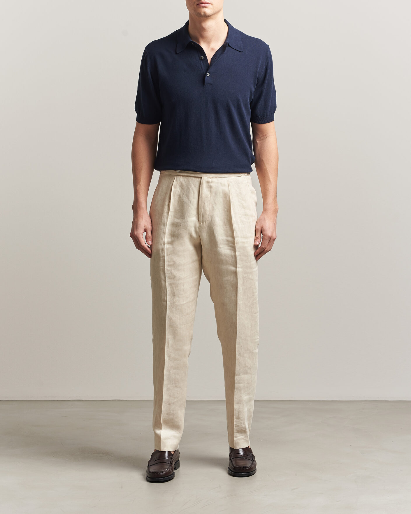 Herre | Pikéer | Morgano | Knitted Cotton Crepe Polo Navy