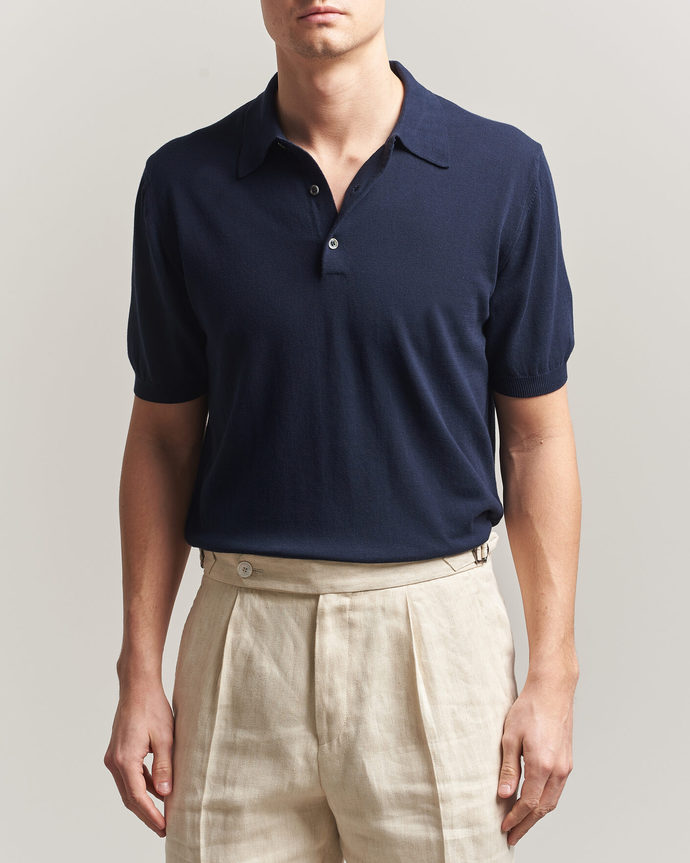 Herre | Pikéer | Morgano | Knitted Cotton Crepe Polo Navy