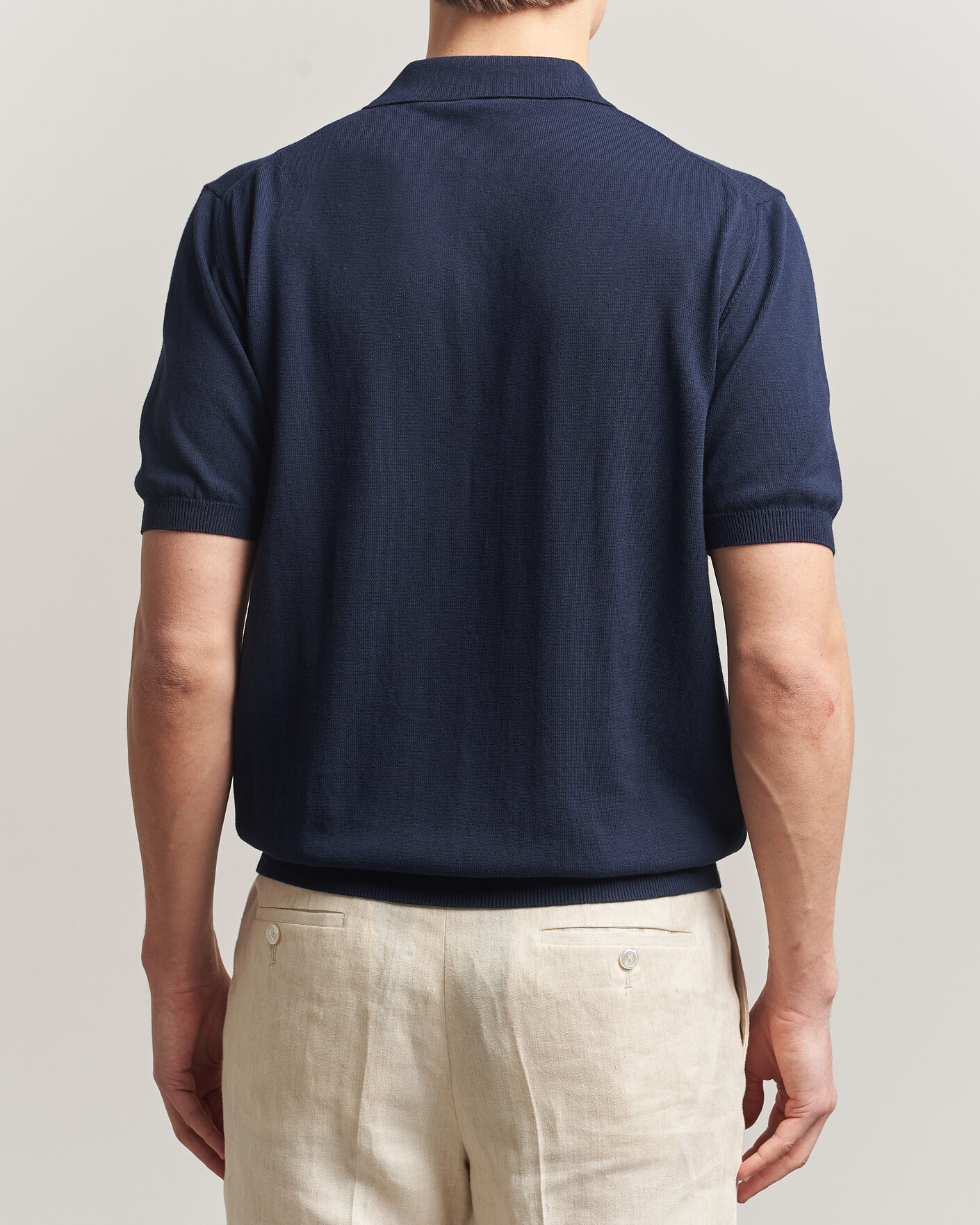Herre | Pikéer | Morgano | Knitted Cotton Crepe Polo Navy