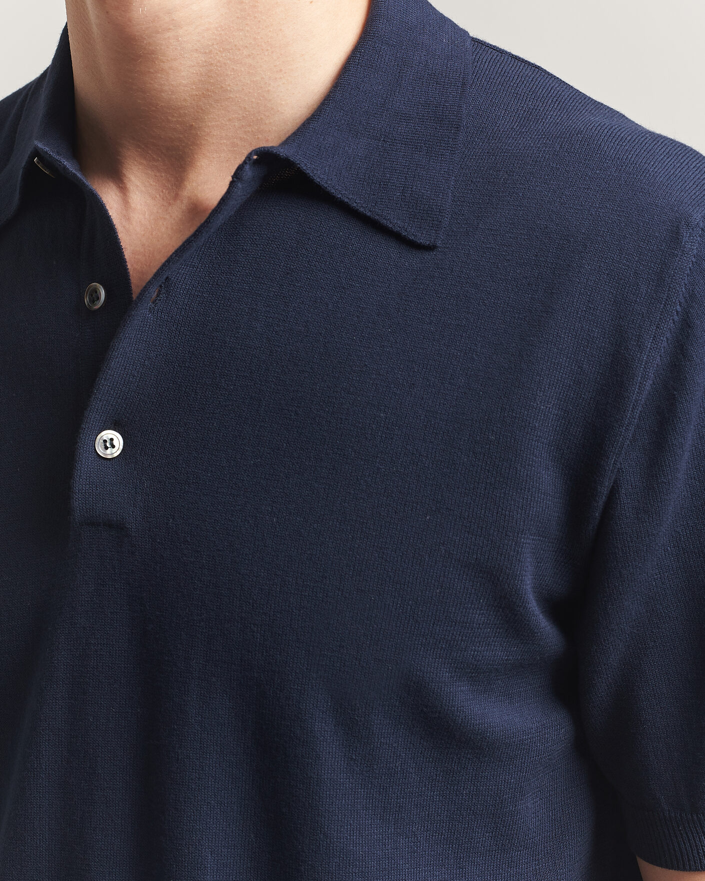 Herre | Pikéer | Morgano | Knitted Cotton Crepe Polo Navy