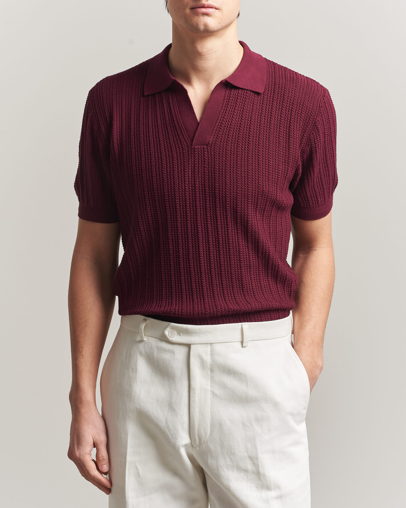 Herre | Pikéer | Morgano | Structured Knitted Polo Burgundy