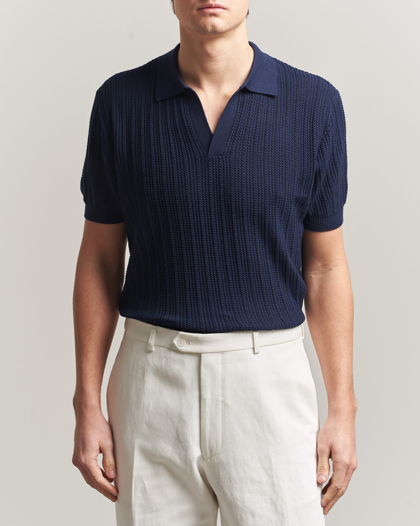 Herre | Pikéer | Morgano | Structured Knitted Polo Navy