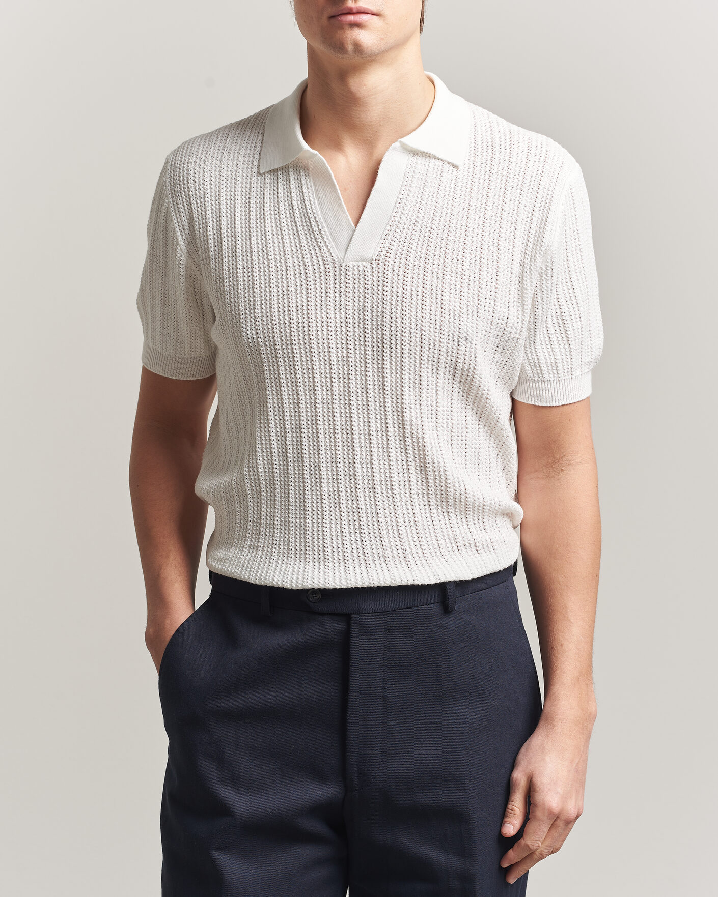 Herre | Pikéer | Morgano | Structured Knitted Polo White