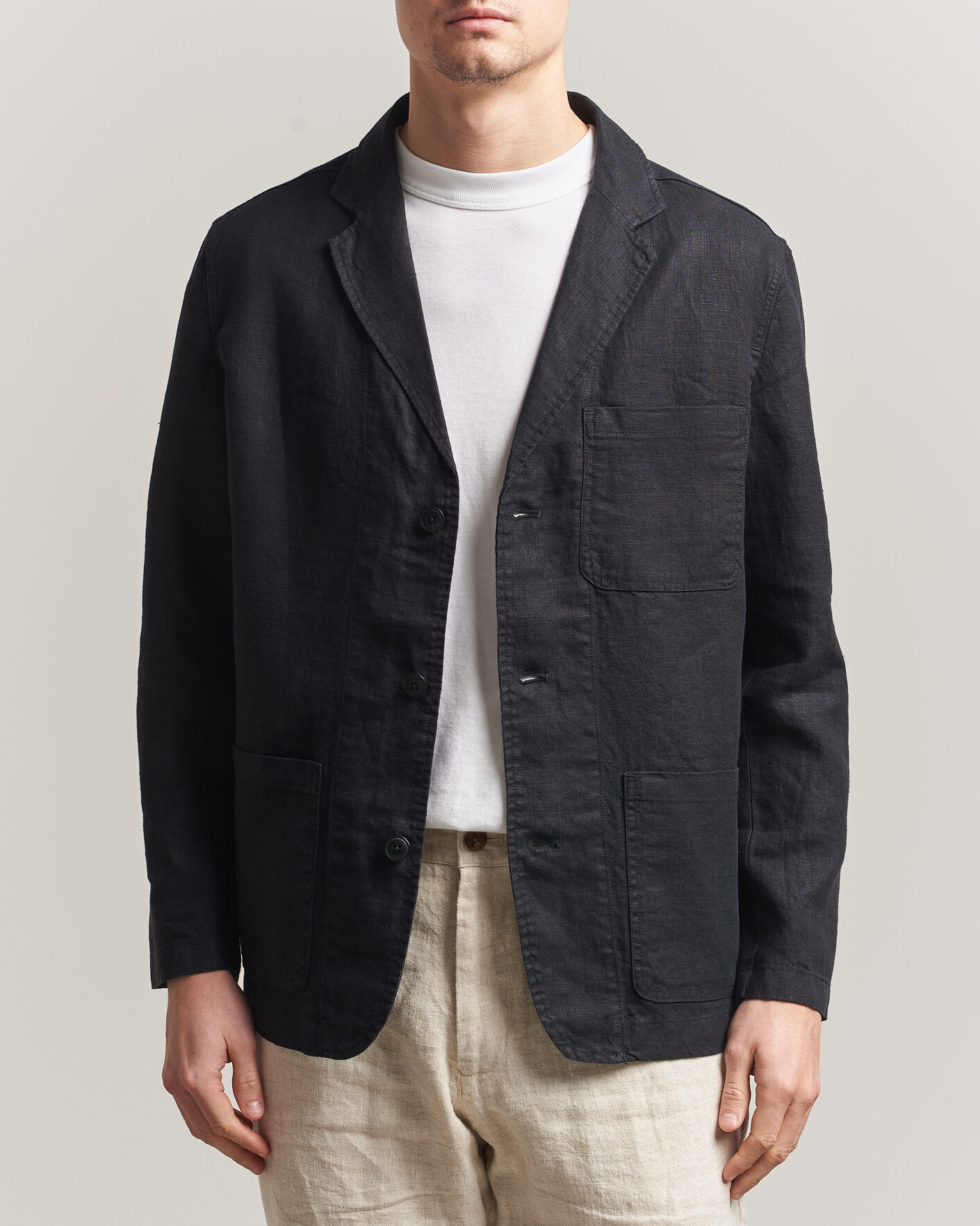 Herre | Dressjakker | KnowledgeCotton Apparel | Linen Blazer Black