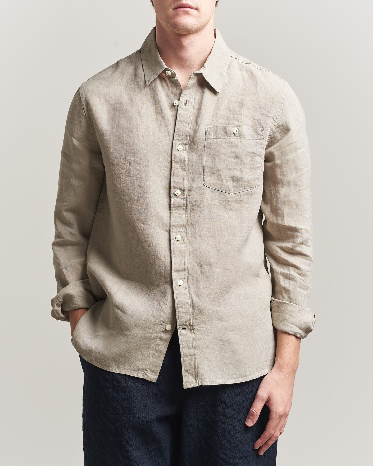 Herre | Skjorter | KnowledgeCotton Apparel | Regular Linen Shirt Twill