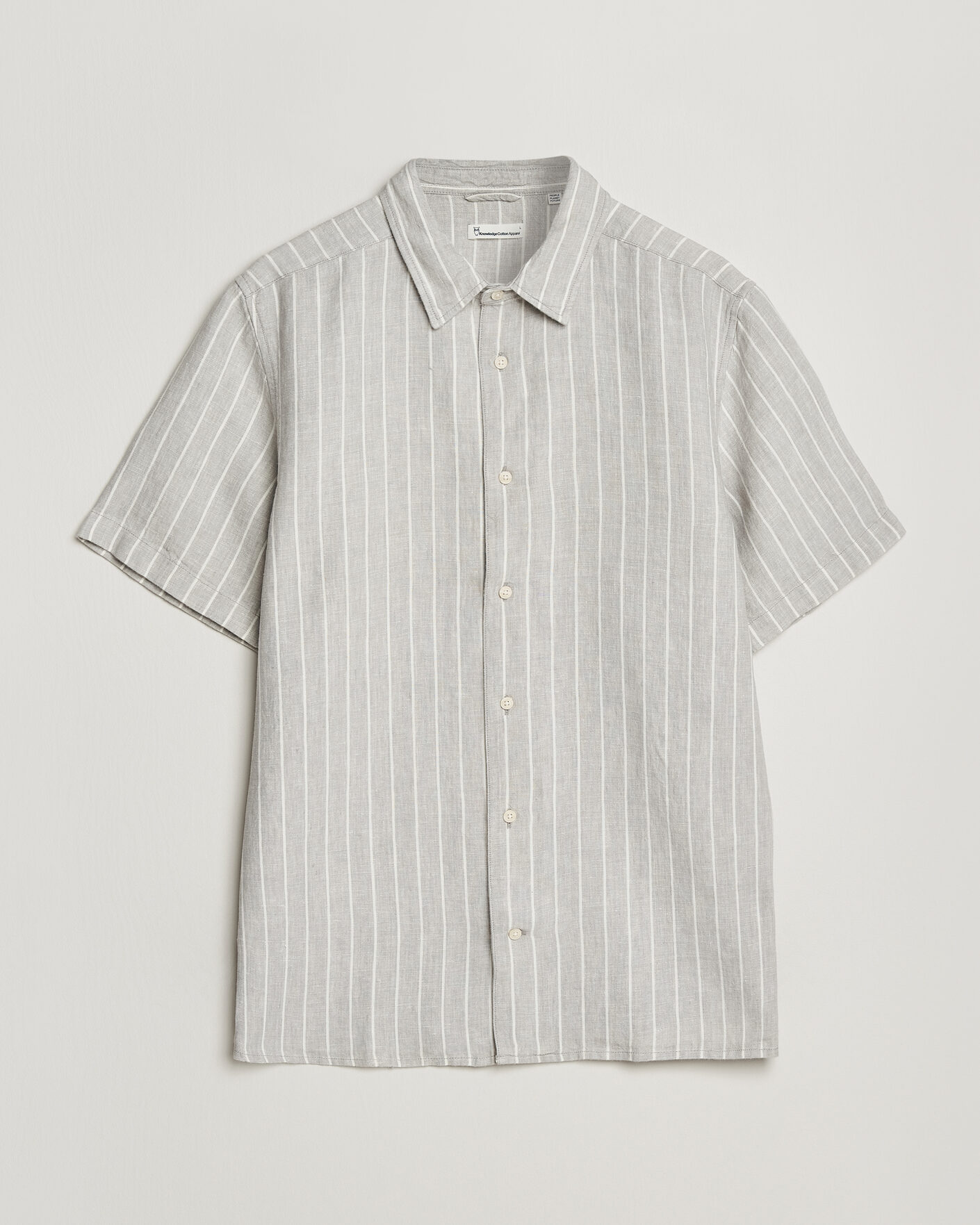 Herre | Skjorter | KnowledgeCotton Apparel | Striped Linen Resort Shirt Grey