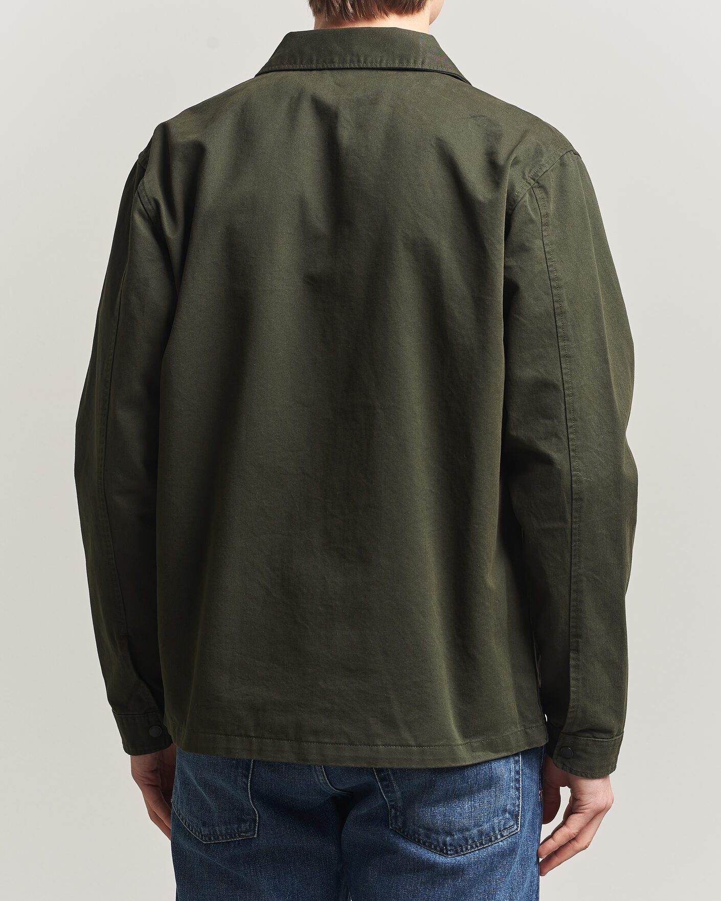 Herre | Skjorter | KnowledgeCotton Apparel | Cotton Twill Stretch Zip Overshirt Forest Night