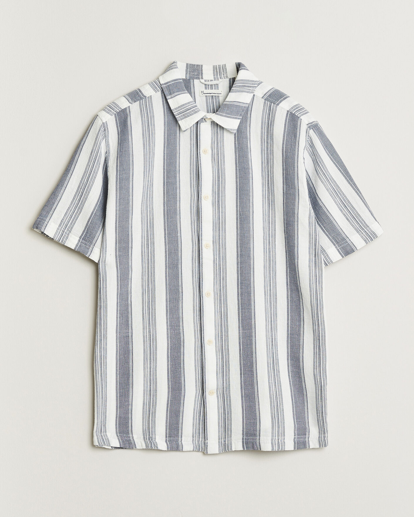 Herre | Skjorter | KnowledgeCotton Apparel | Box Short Sleeve Stripe Shirt Blue Stripe