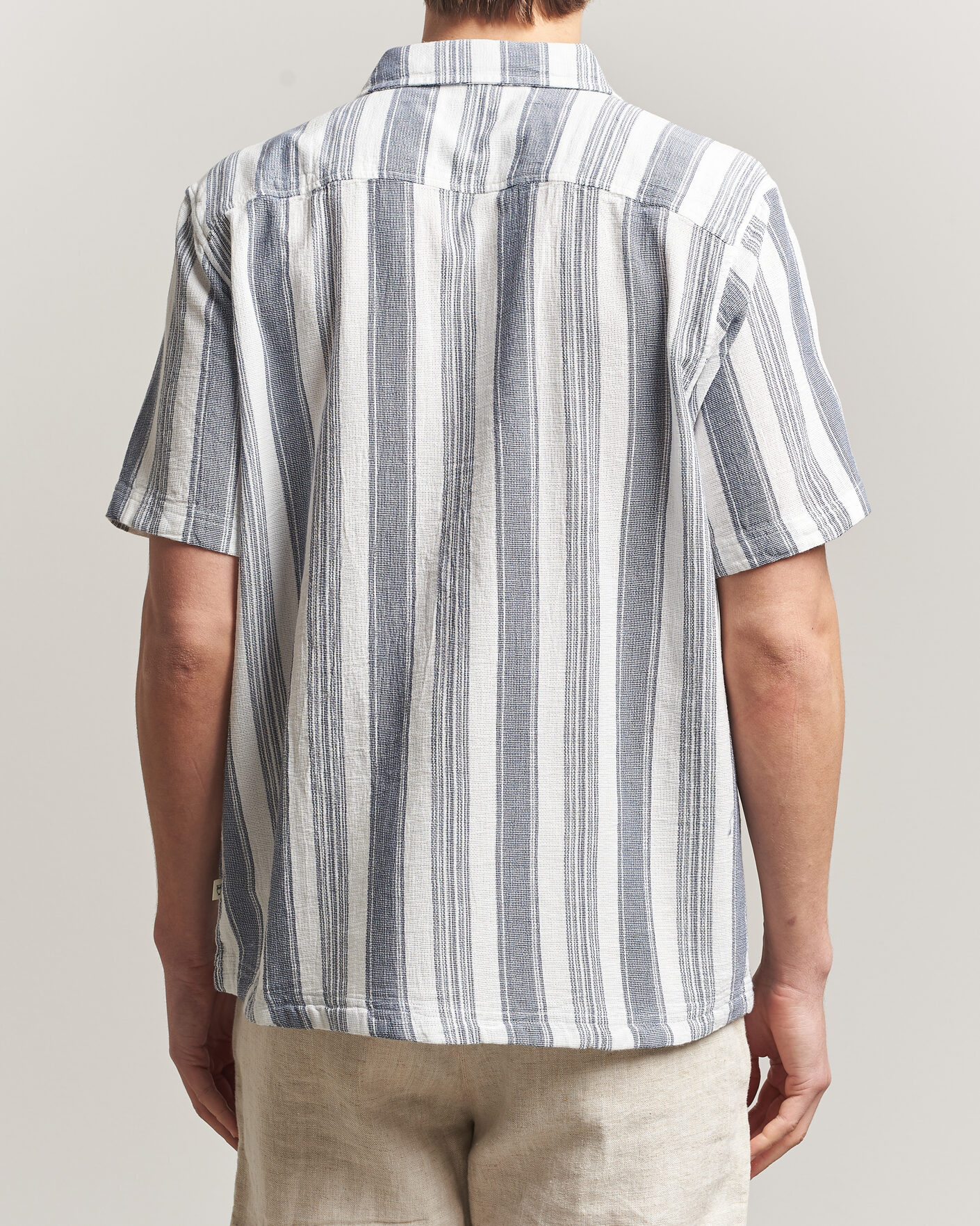Herre | Skjorter | KnowledgeCotton Apparel | Box Short Sleeve Stripe Shirt Blue Stripe