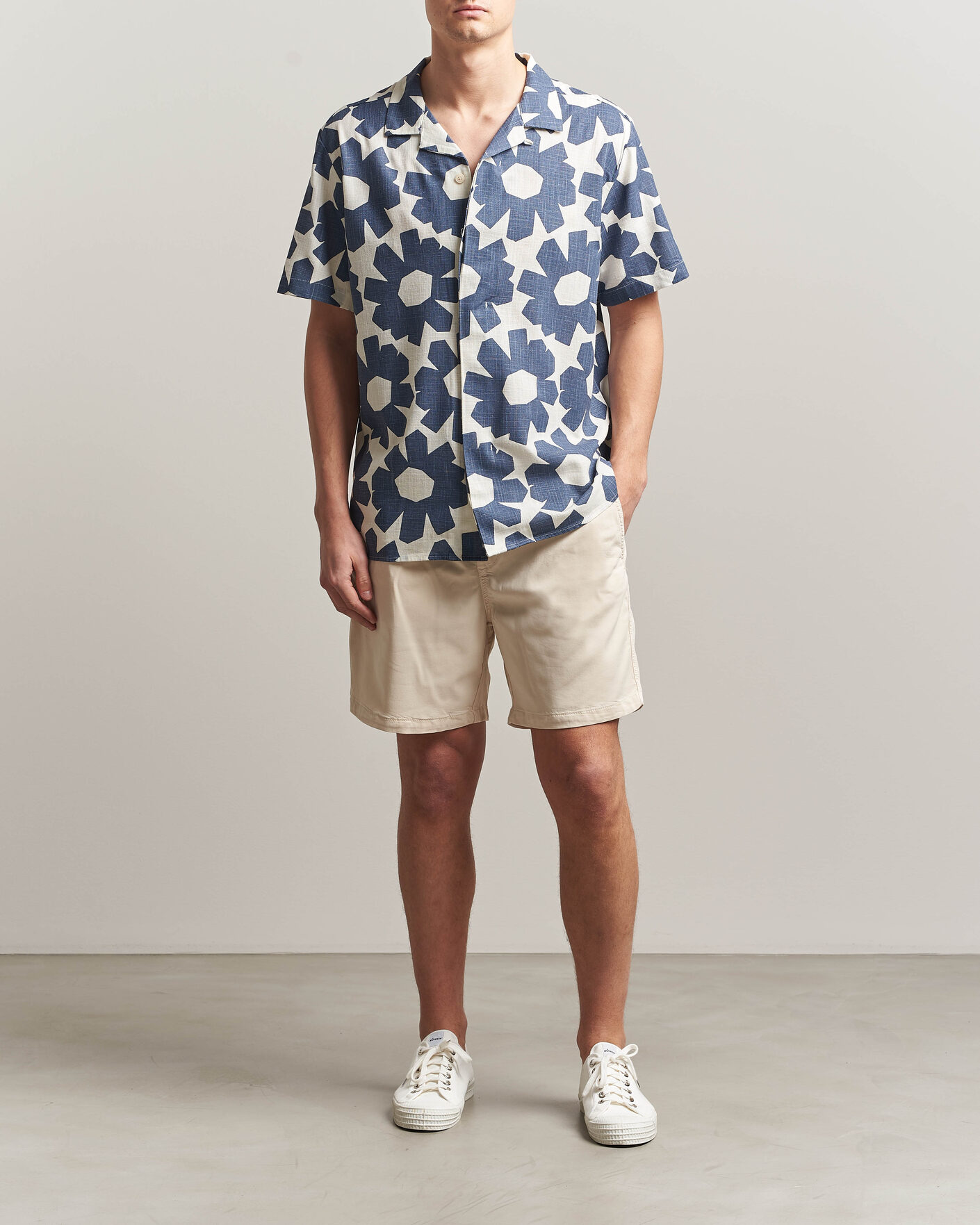 Herre | Skjorter | KnowledgeCotton Apparel | Printed Linen Mix Shirt Blue