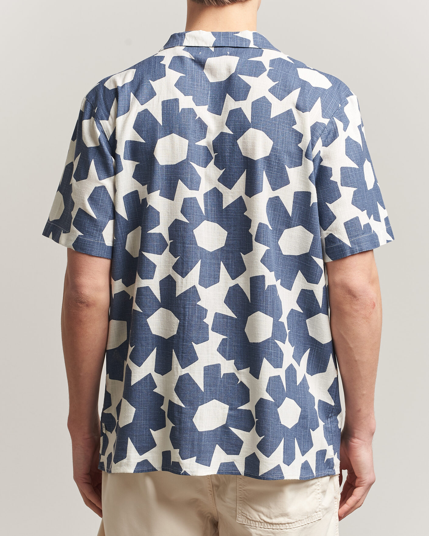 Herre | Skjorter | KnowledgeCotton Apparel | Printed Linen Mix Shirt Blue