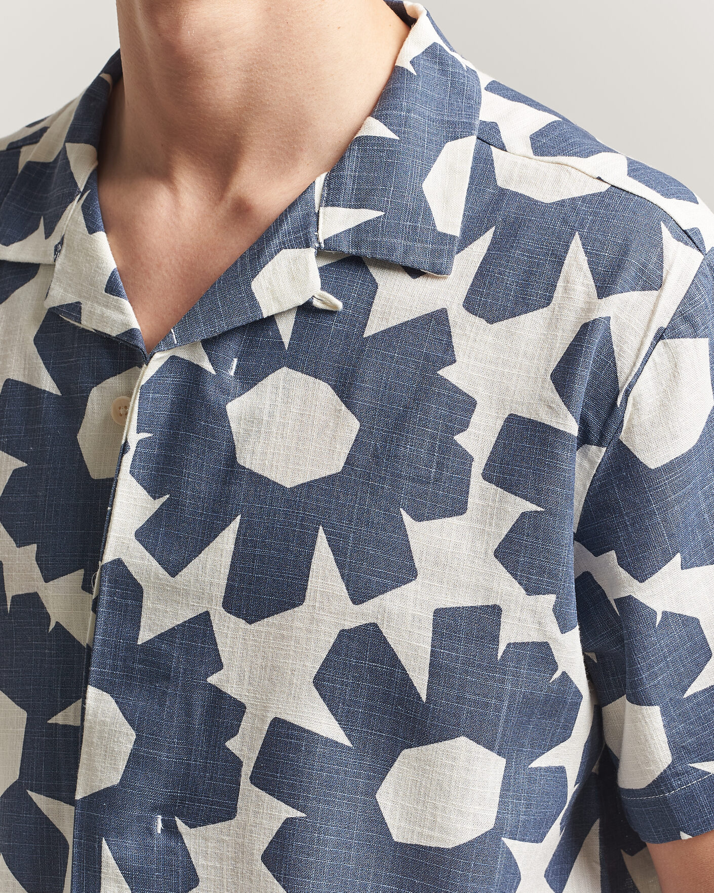 Herre | Skjorter | KnowledgeCotton Apparel | Printed Linen Mix Shirt Blue
