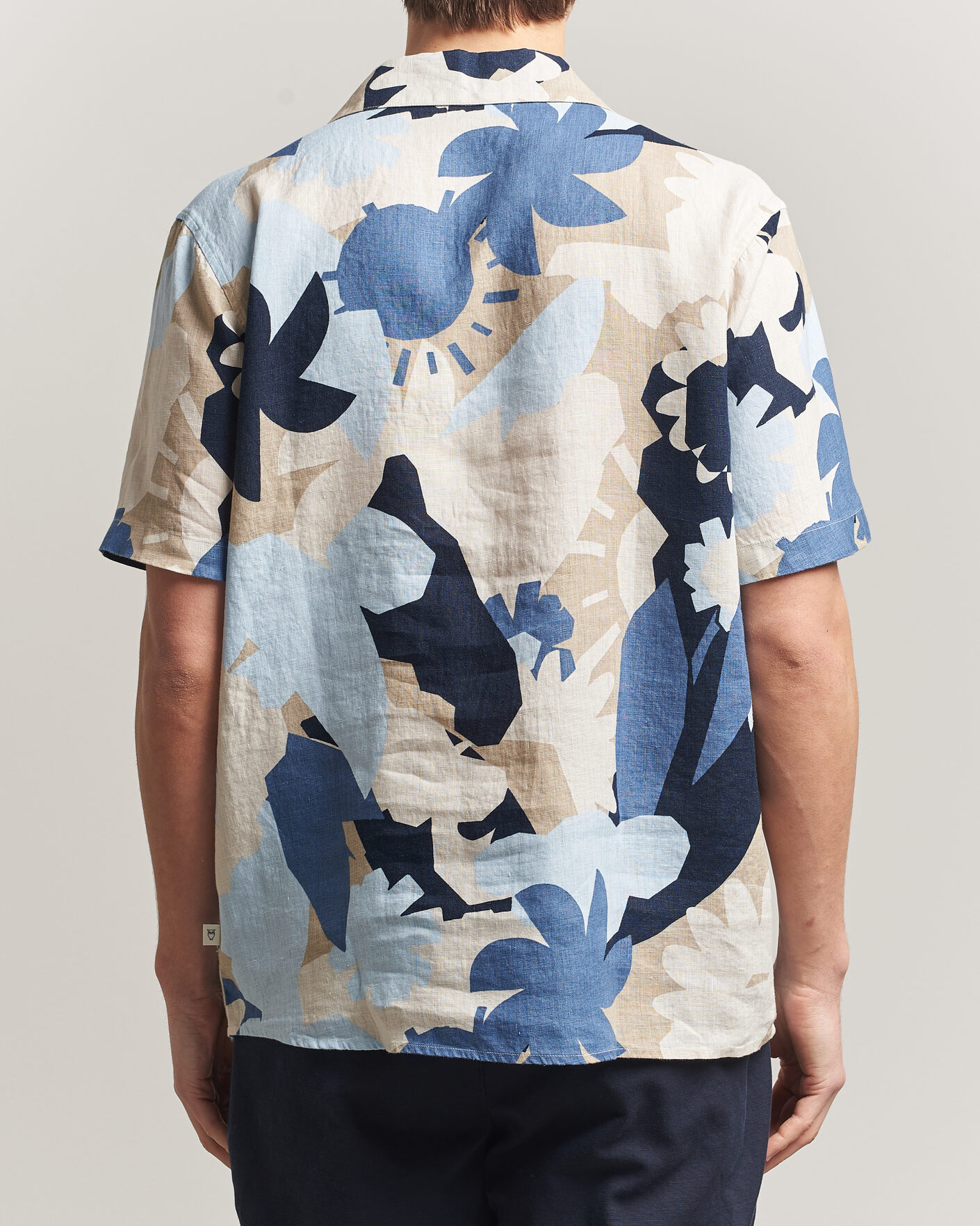 Herre | Skjorter | KnowledgeCotton Apparel | Relaxed Printed Linen Short Sleeve Shirt Blue