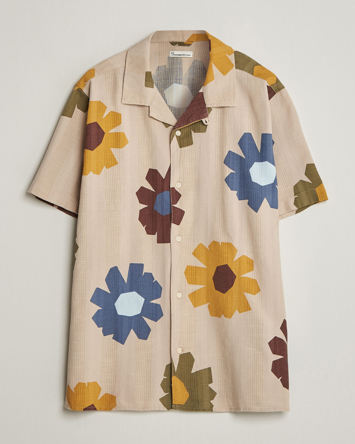 Herre | Skjorter | KnowledgeCotton Apparel | Relaxed Printed Cotton Short Sleeve Shirt Multi